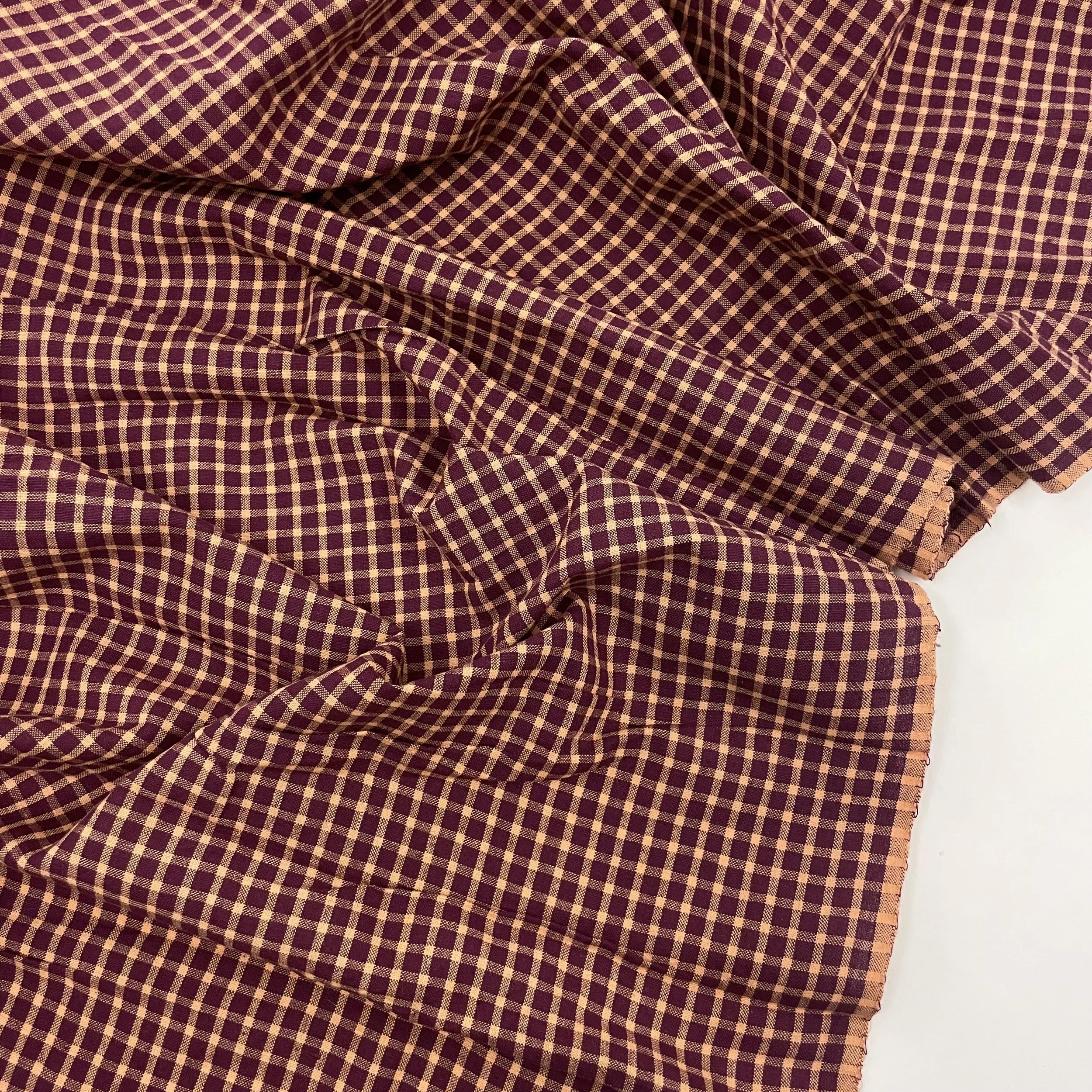 Hey Sew Sister - Handloom Hand Woven Yarn Dyed Cotton Fabric Check Plaid GIngham Stripe - Burgundy and Orange - Aberfeldy 2.jpeg