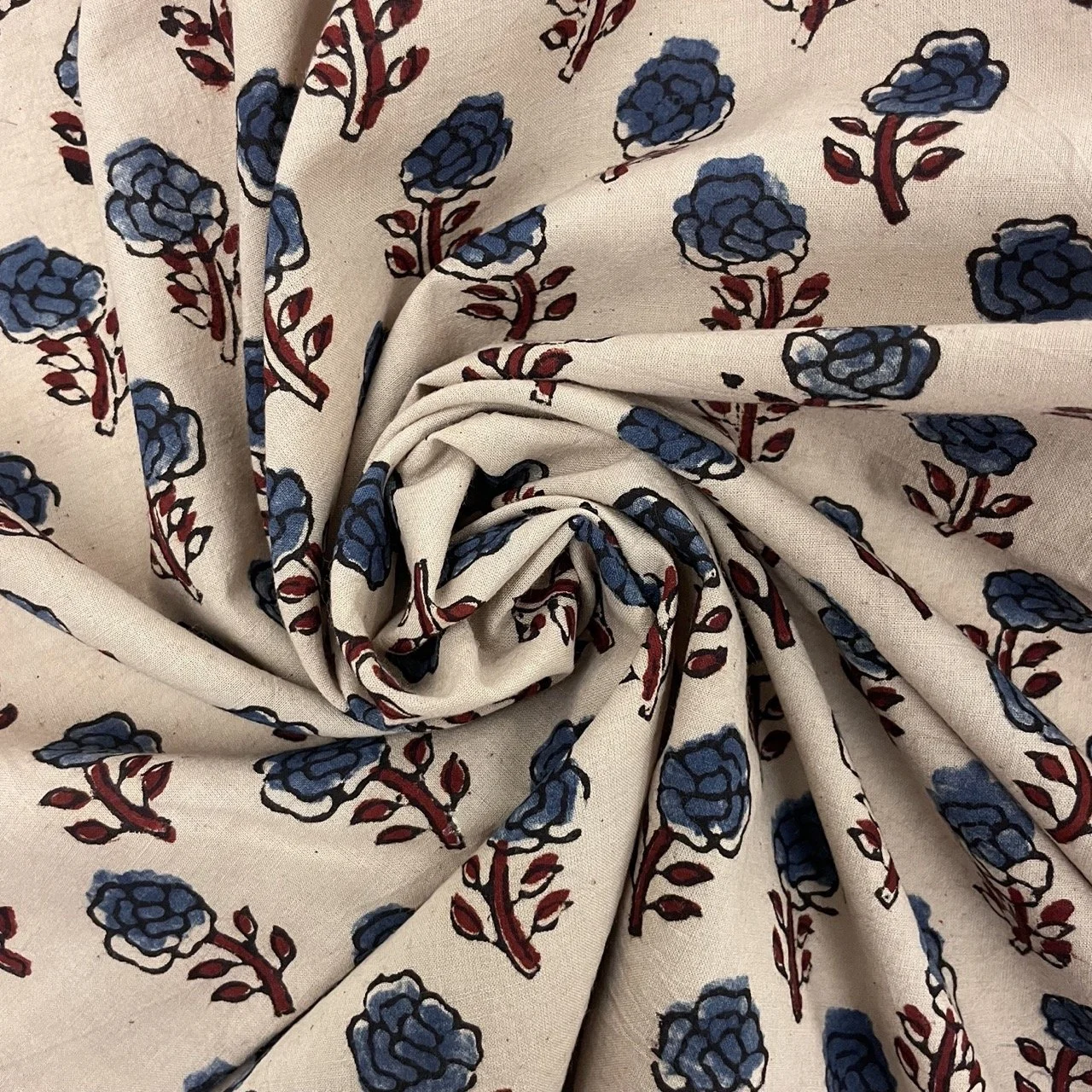 Hey Sew Sister - Ajrakh Traditional Print Cotton Fabric - Rosie Collection - Natural with Blue Rose 3.jpeg
