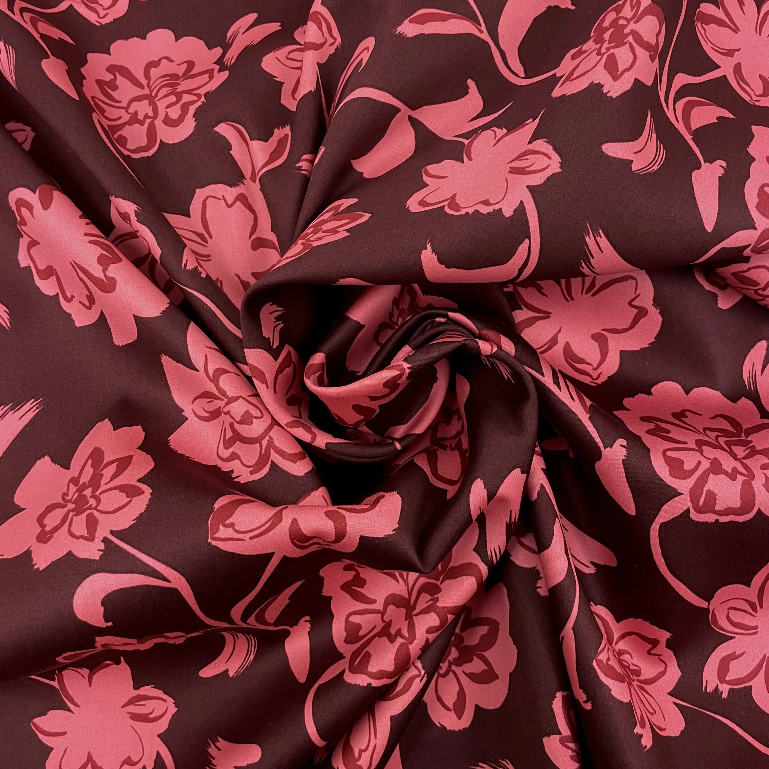 Hey Sew Sister - Bordeaux Red Pink Floral Print Cotton Satin Fabric 3.jpeg