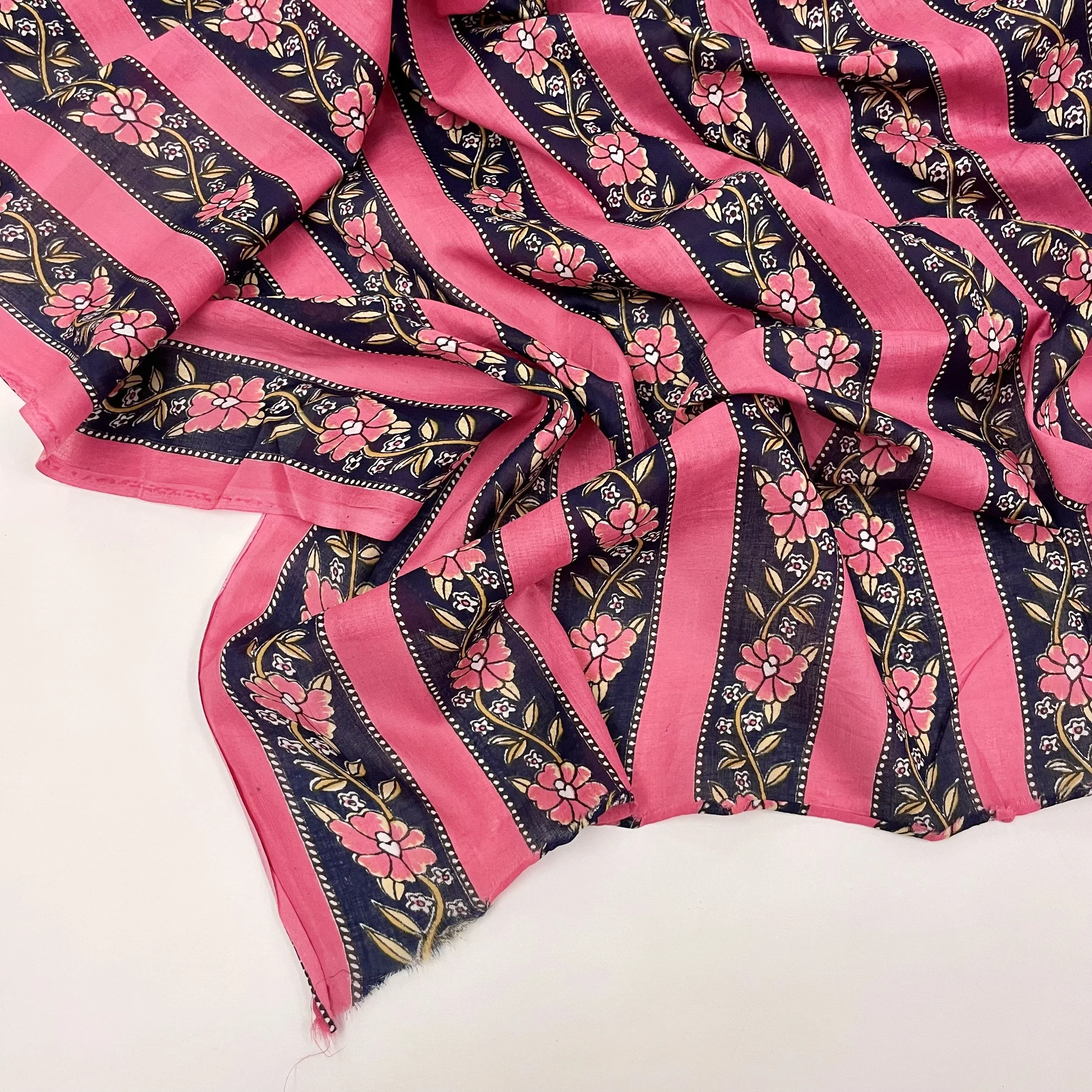 Hey Sew Siser - Floral Wallpaper Stripe - Screen Printed Lightweight Cotton Fabric - Navy and Fuchsia 2.jpeg