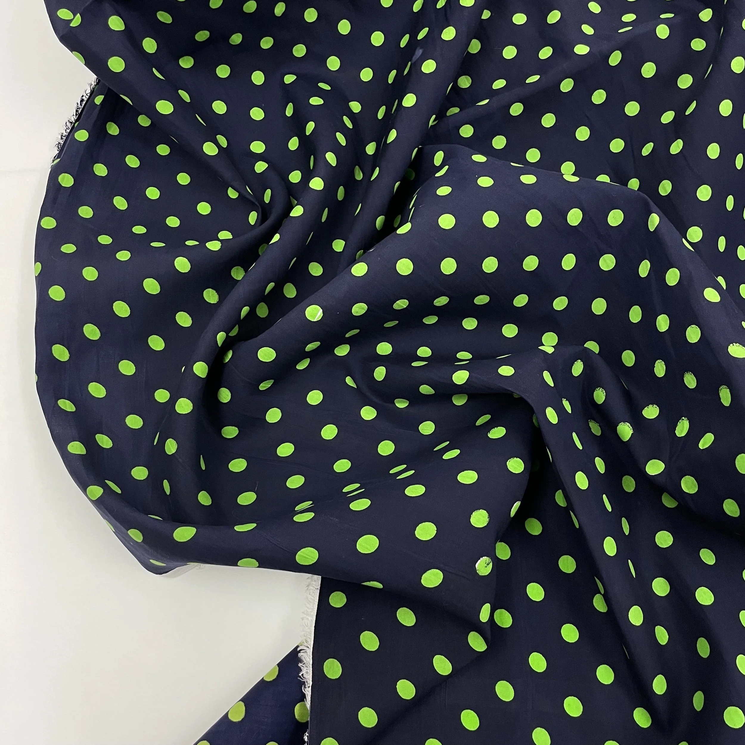 Hey Sew Sister - Pippa Polka Dot - Screen Printed Cotton Fabric - Deep Navy and Lime Green 2.jpeg