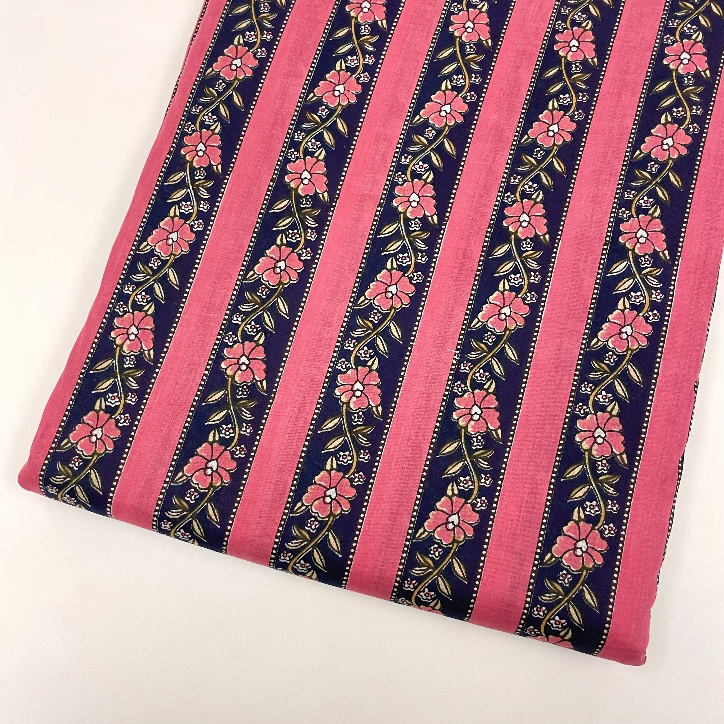 Hey Sew Siser - Floral Wallpaper Stripe - Screen Printed Lightweight Cotton Fabric - Navy and Fuchsia 1.jpeg