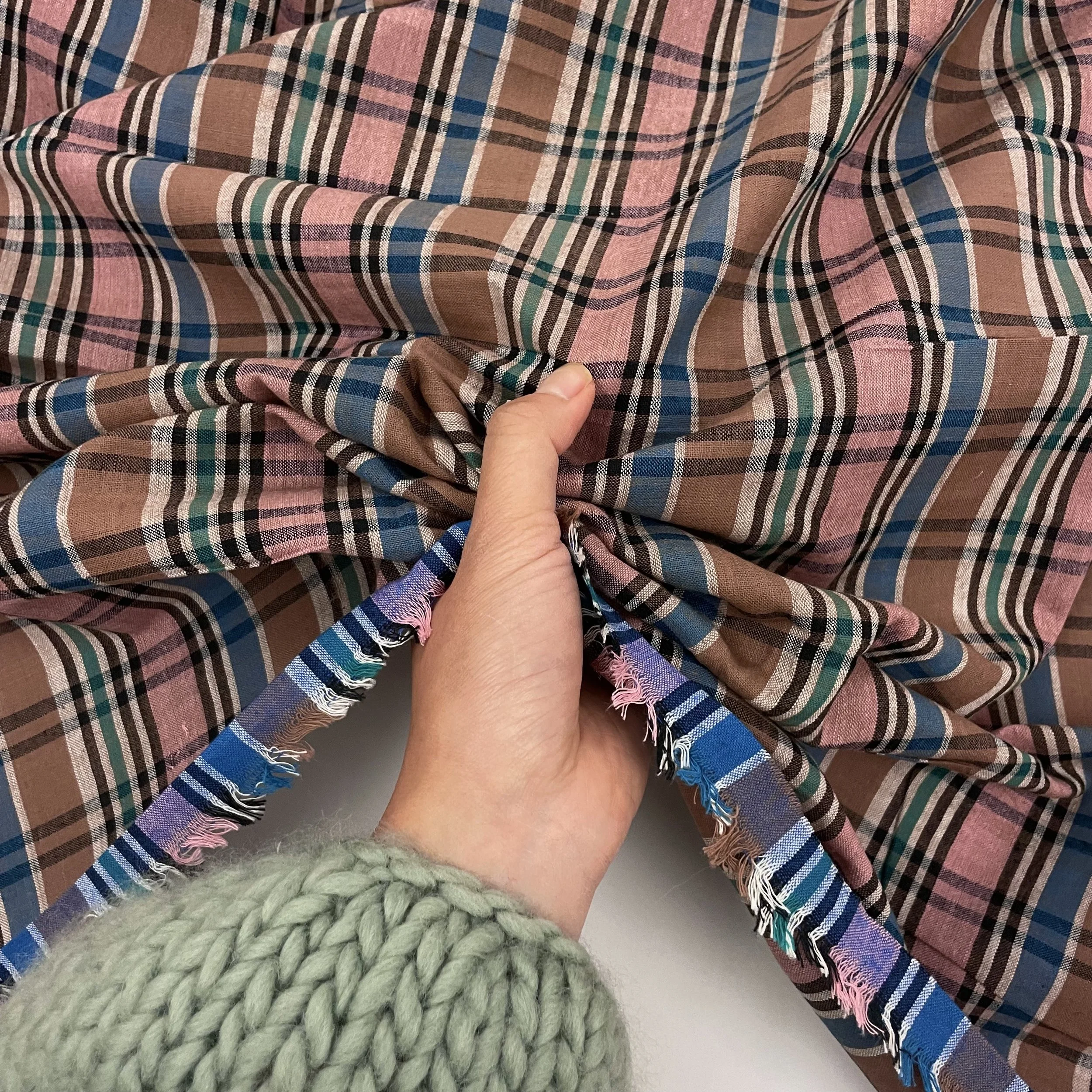 Hey Sew Sister - Handloom Hand Woven Yarn Dyed Cotton Fabric Check Plaid GIngham Stripe - Brown Blue Green Pink - Pitlochry 4.jpeg