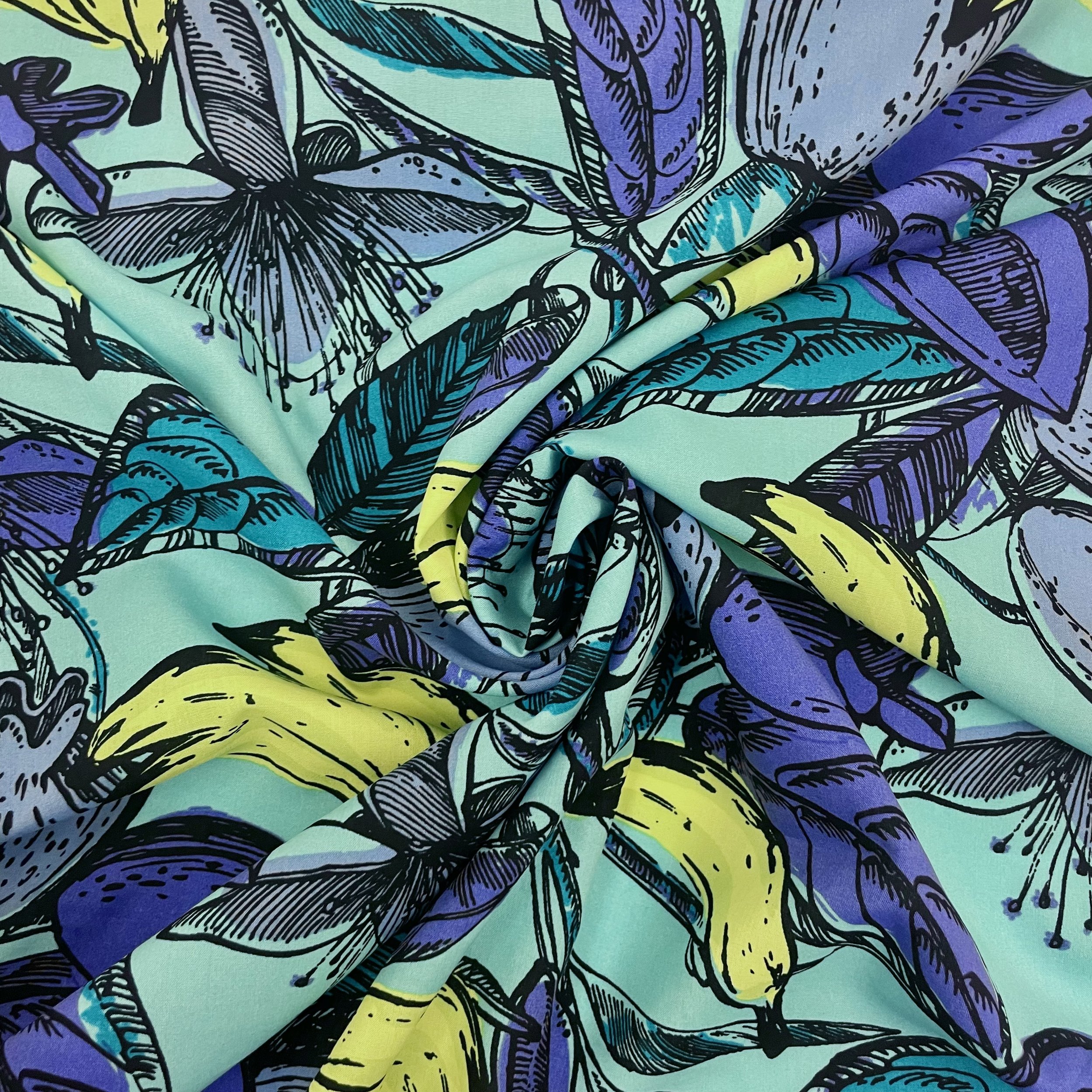 Hey Sew Sister - Tropical Fruits Print Rayon Voile Fabric - Cyan 3.jpeg