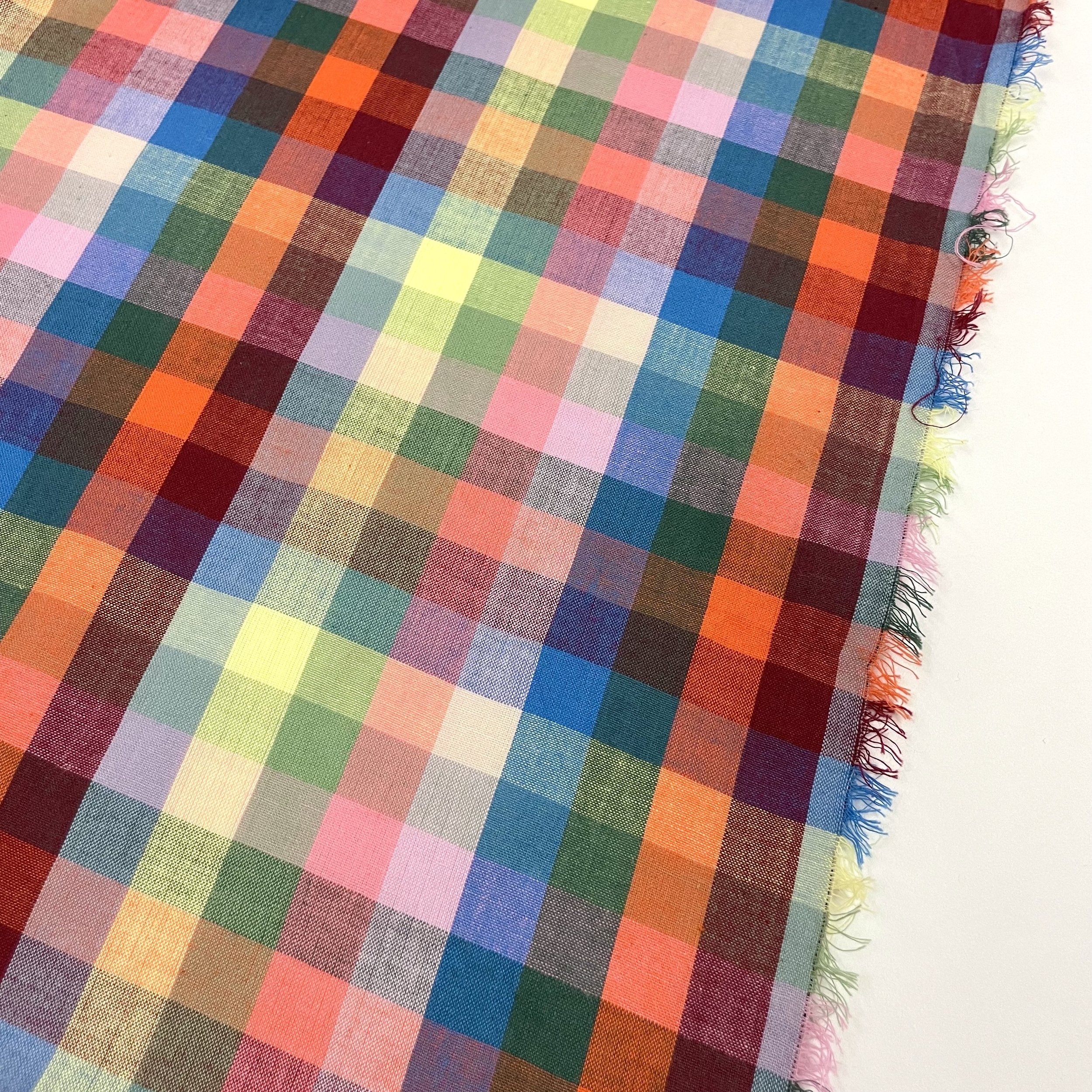 Hey Sew Sister - Merchant and Mills - Pom Pom - Organic Cotton Fabric - Rainbow Check Plaid Cotton Dress Fabric 3.jpeg
