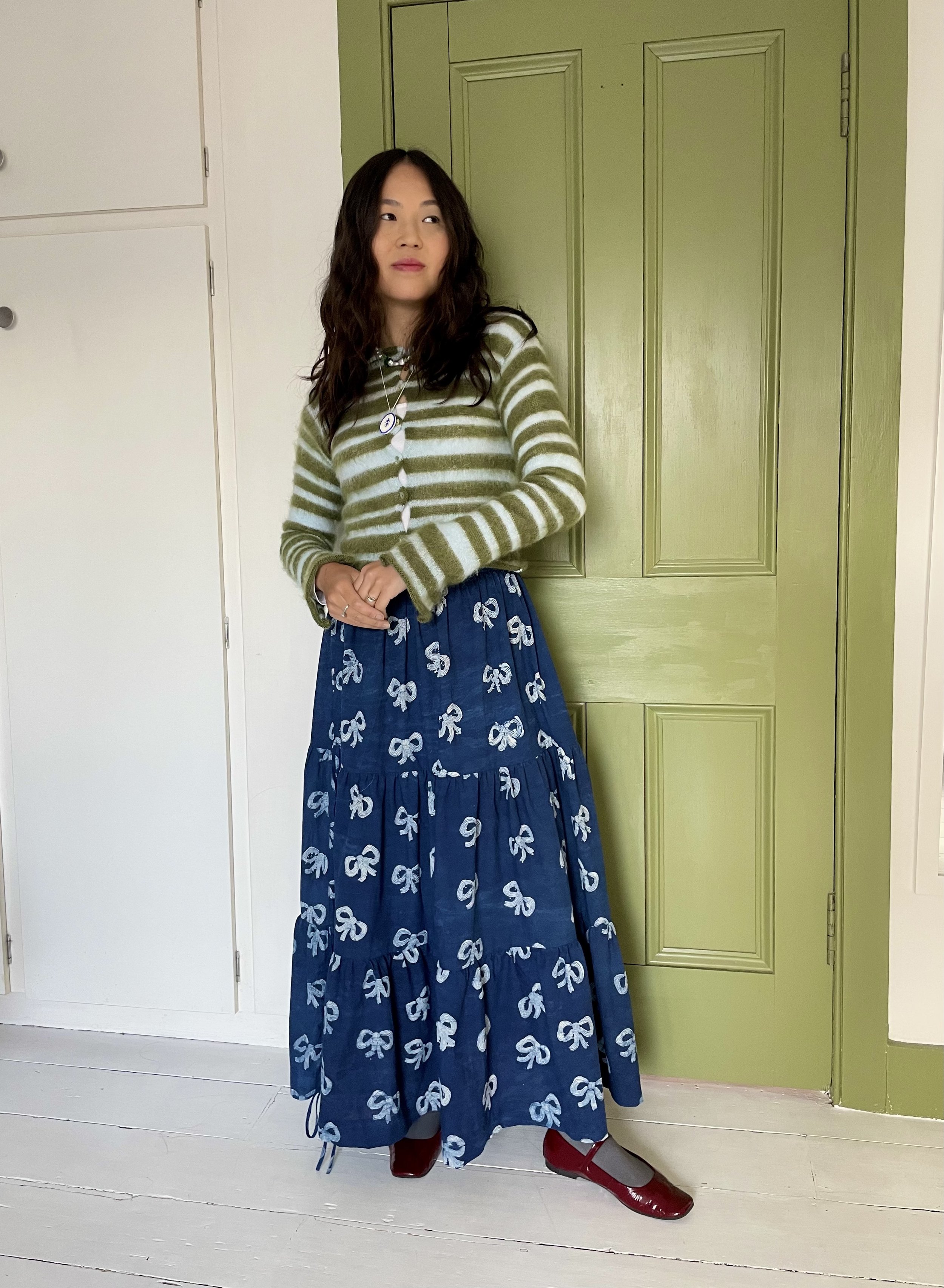 Hey Sew Sister - Georgie Bowie Block Print Organic Cotton Fabric Tiered Skirt Sample 1.jpeg