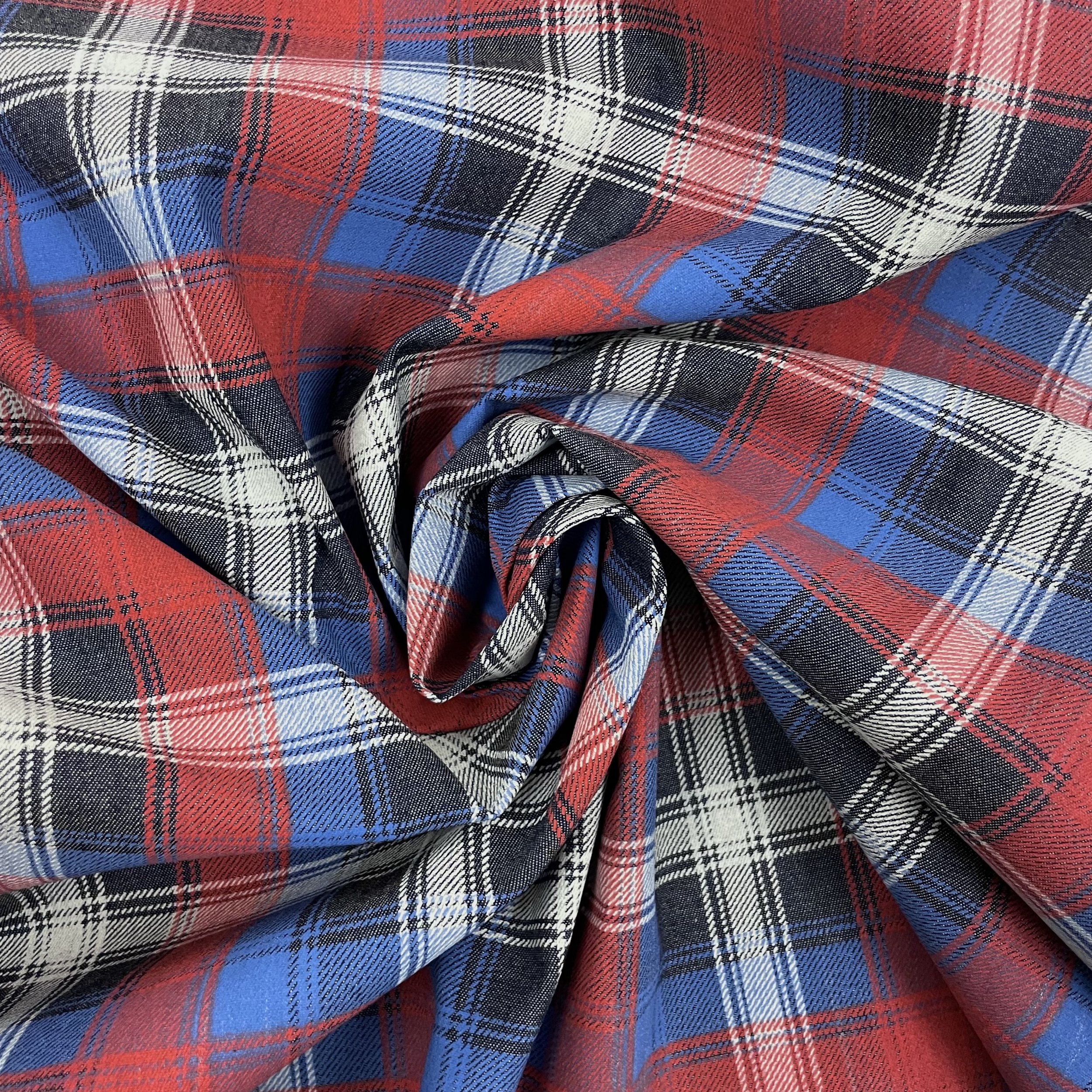 Hey Sew Sister - Blue Red and White Winter Check Print Denim Fabric 3.jpeg
