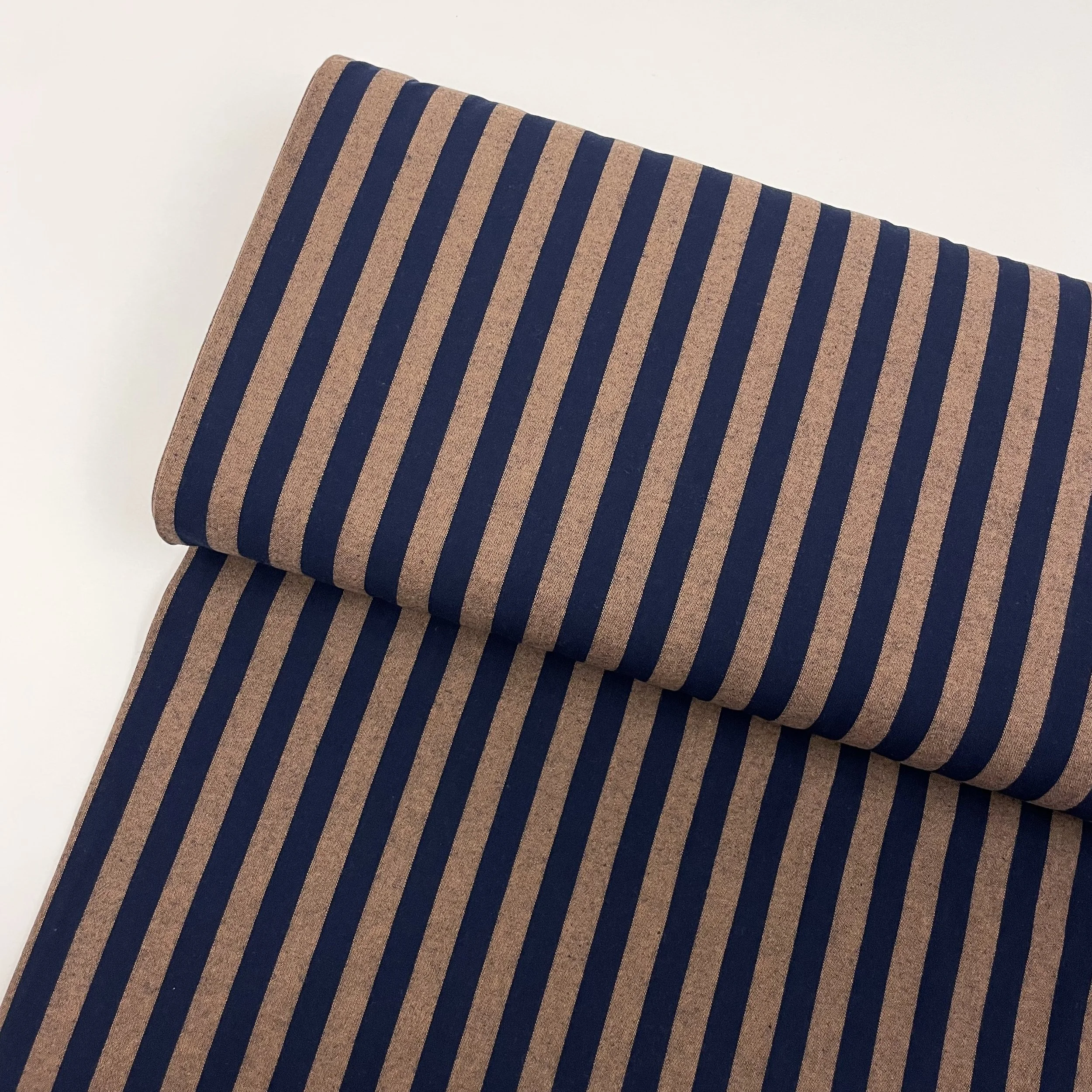 Hey Sew Sister - Fika - Brown Navy Stripe Yarn Dyed Cotton Fabric 1.jpeg