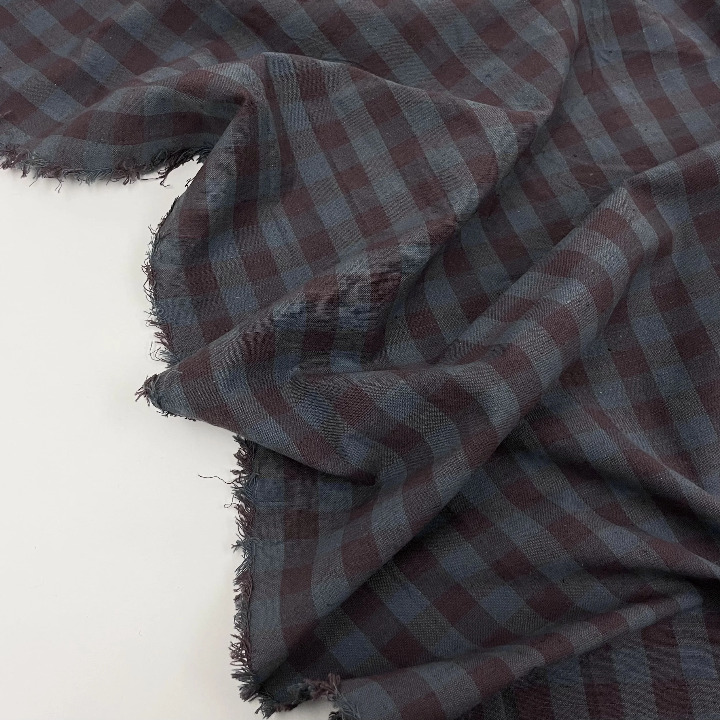 Hey Sew Sister - Merchant and Mills Damson Aubergine and Blue Gingham Cotton Linen Fabric 2.jpeg