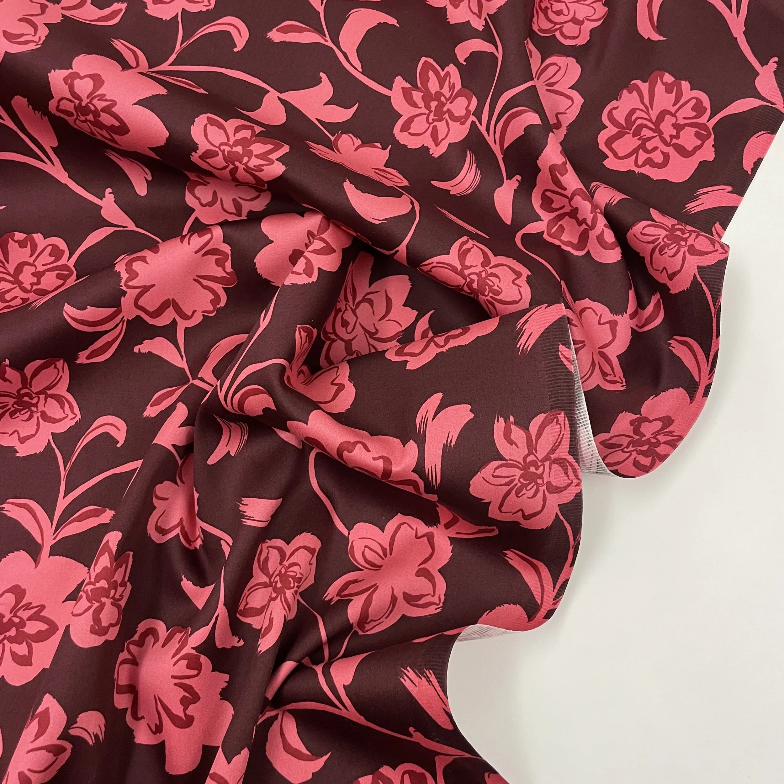Hey Sew Sister - Bordeaux Red Pink Floral Print Cotton Satin Fabric 2.jpeg