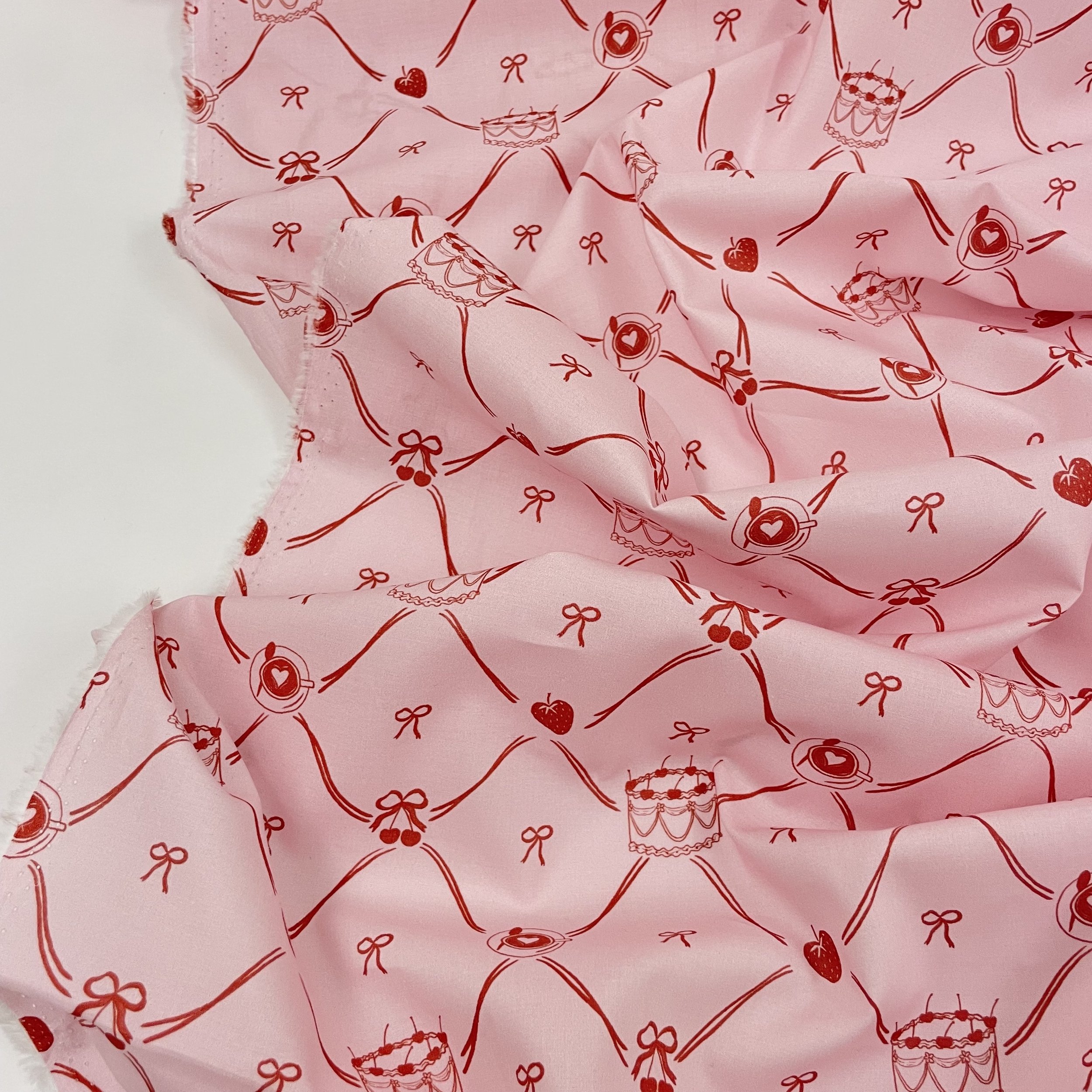Hey Sew Sister - Live, Laugh, Cake - Exclusive pink and red retro cake lattice print cotton lawn fabric - 2.jpeg
