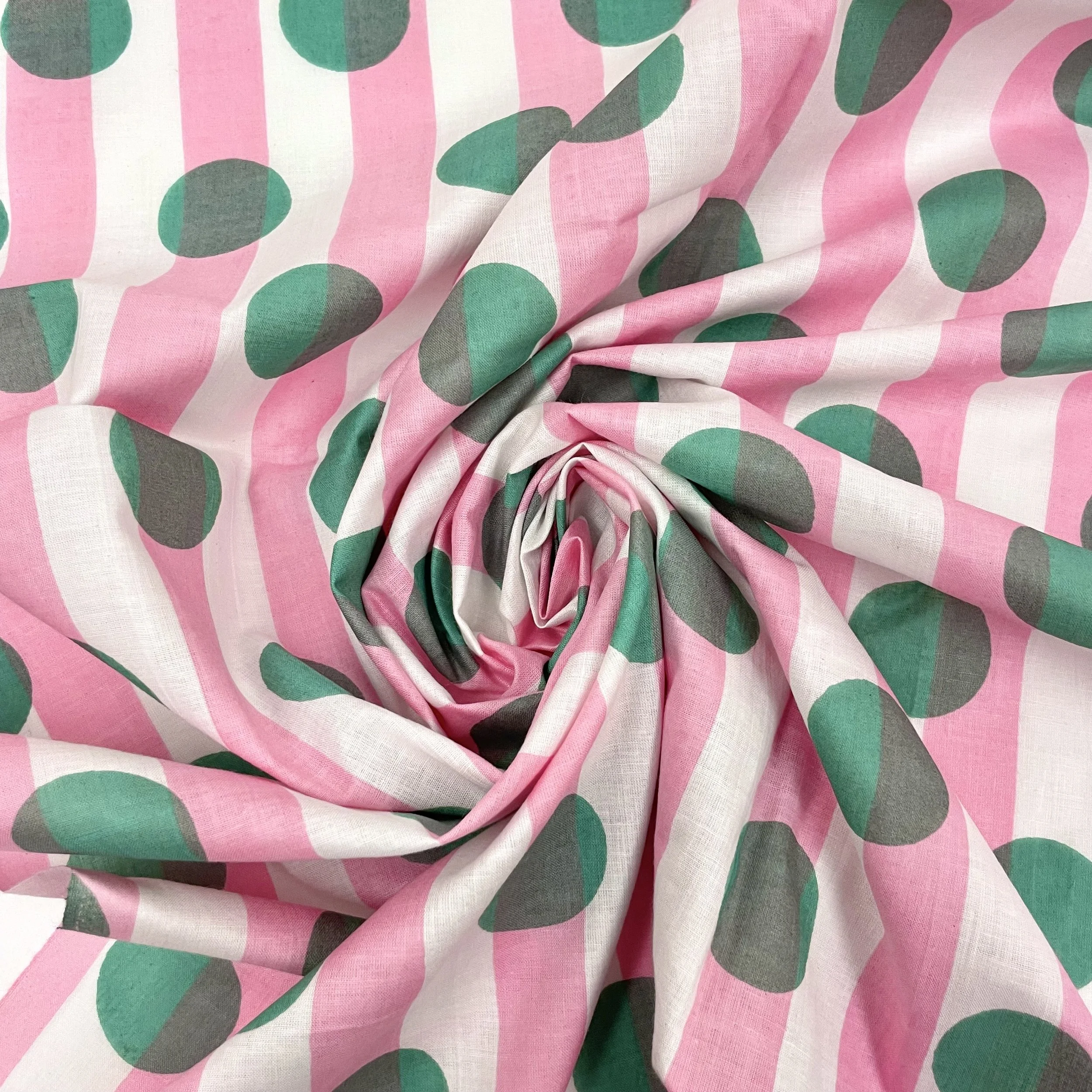 Hey Sew Sister- Boba Stripe - Polka Dot Stripe Screen Print Indian Cotton Fabric - Strawberry Milkshake 3.jpeg