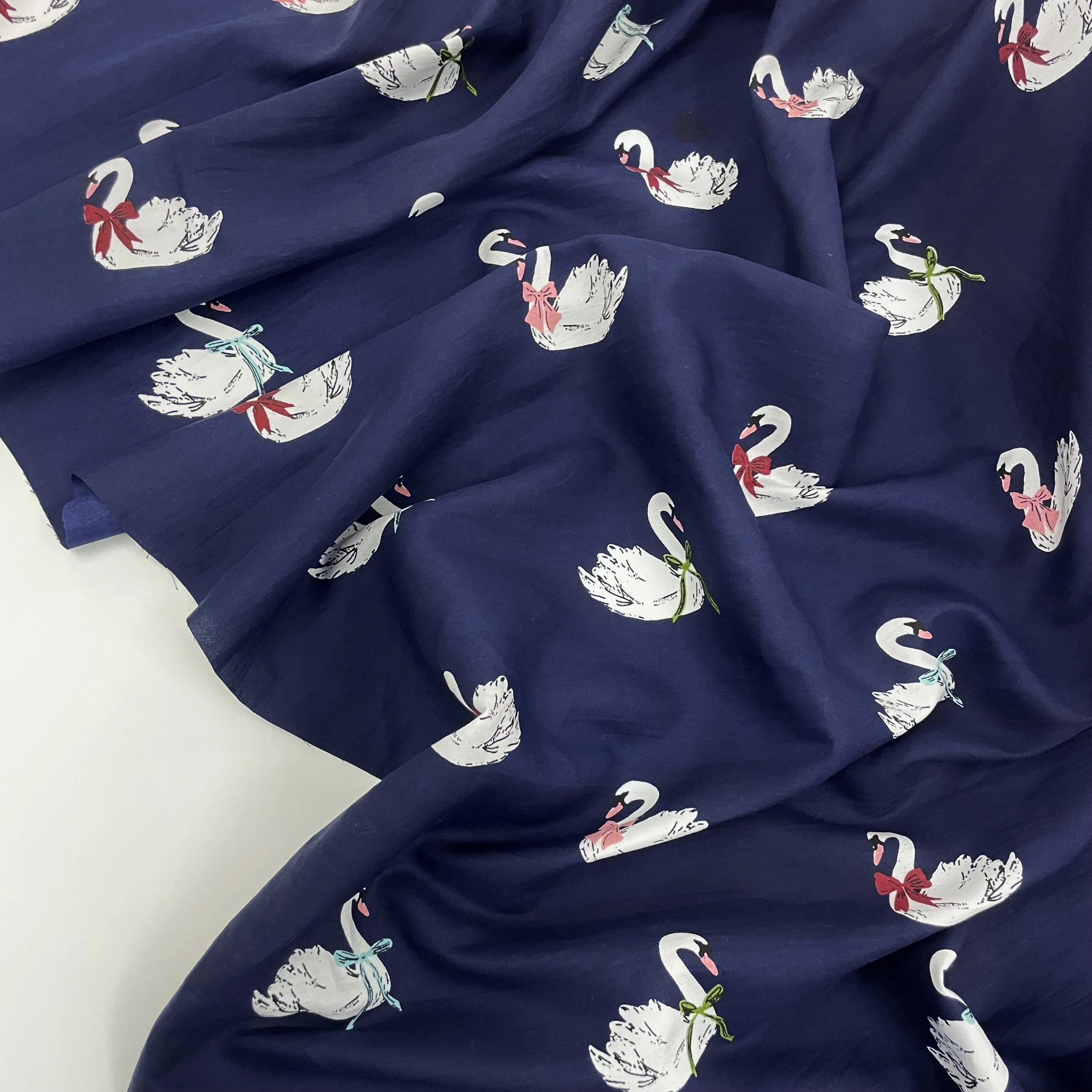 Hey Sew Sister - Odette Swan Screen Print Cotton Twill Fabric - Navy 2.jpeg