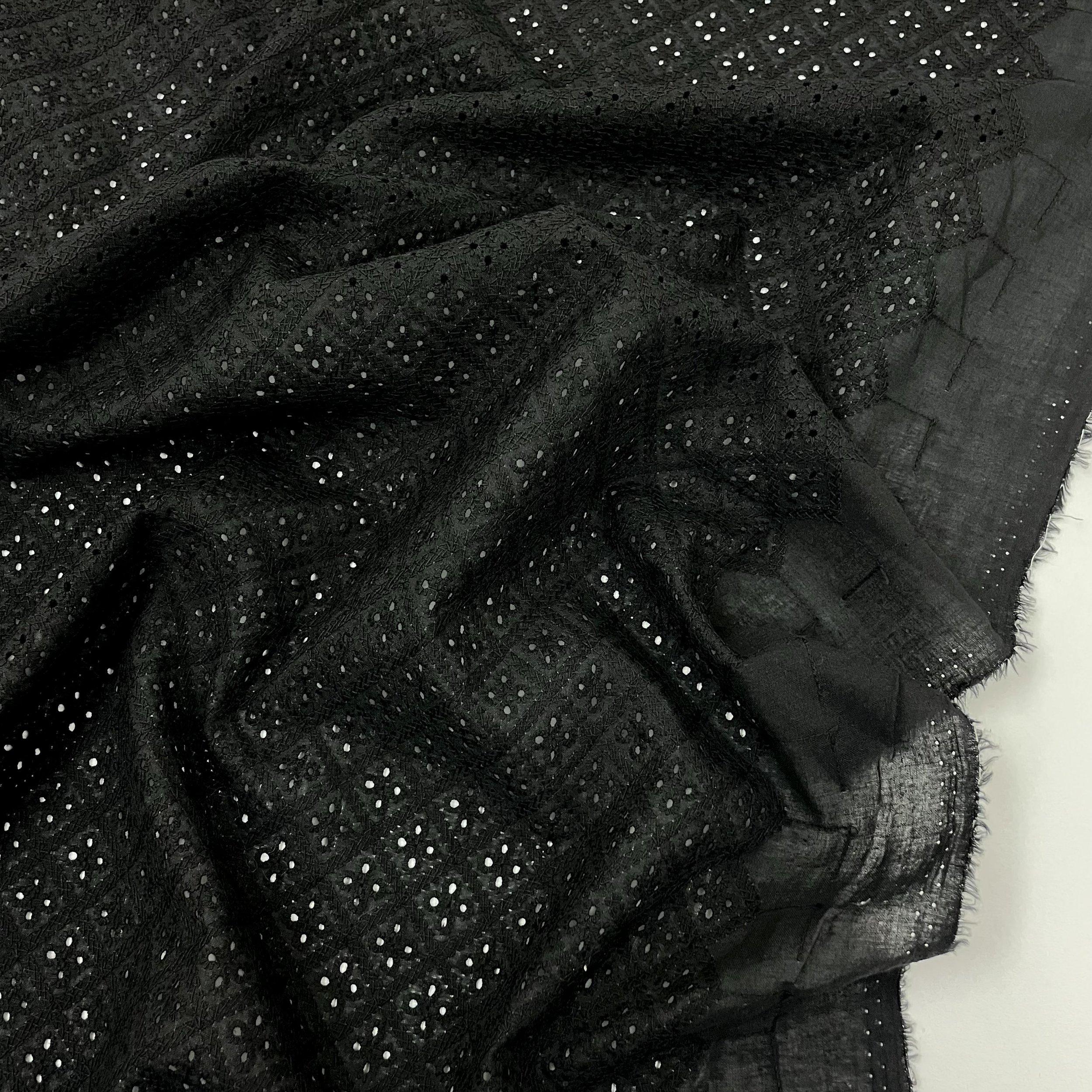 Hey Sew SIster - Eyelet Embroidered Cotton Fabric - Tiny Flower Trellis - Black 2.jpeg