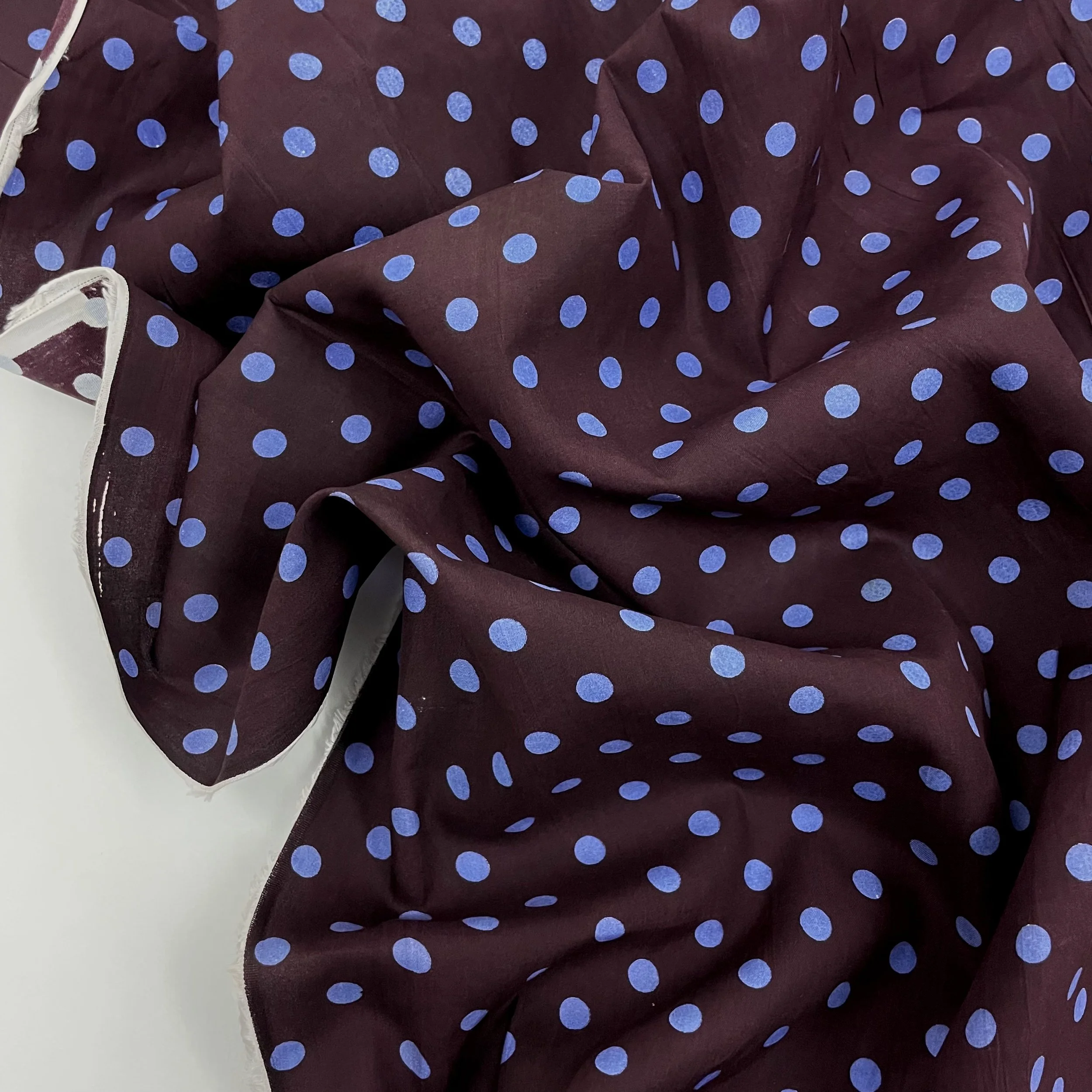 Hey Sew Sister - Pippa Polka Dot - Screen Printed Cotton Fabric - Aubergine Brown and Periwinkle Blue 2.jpeg