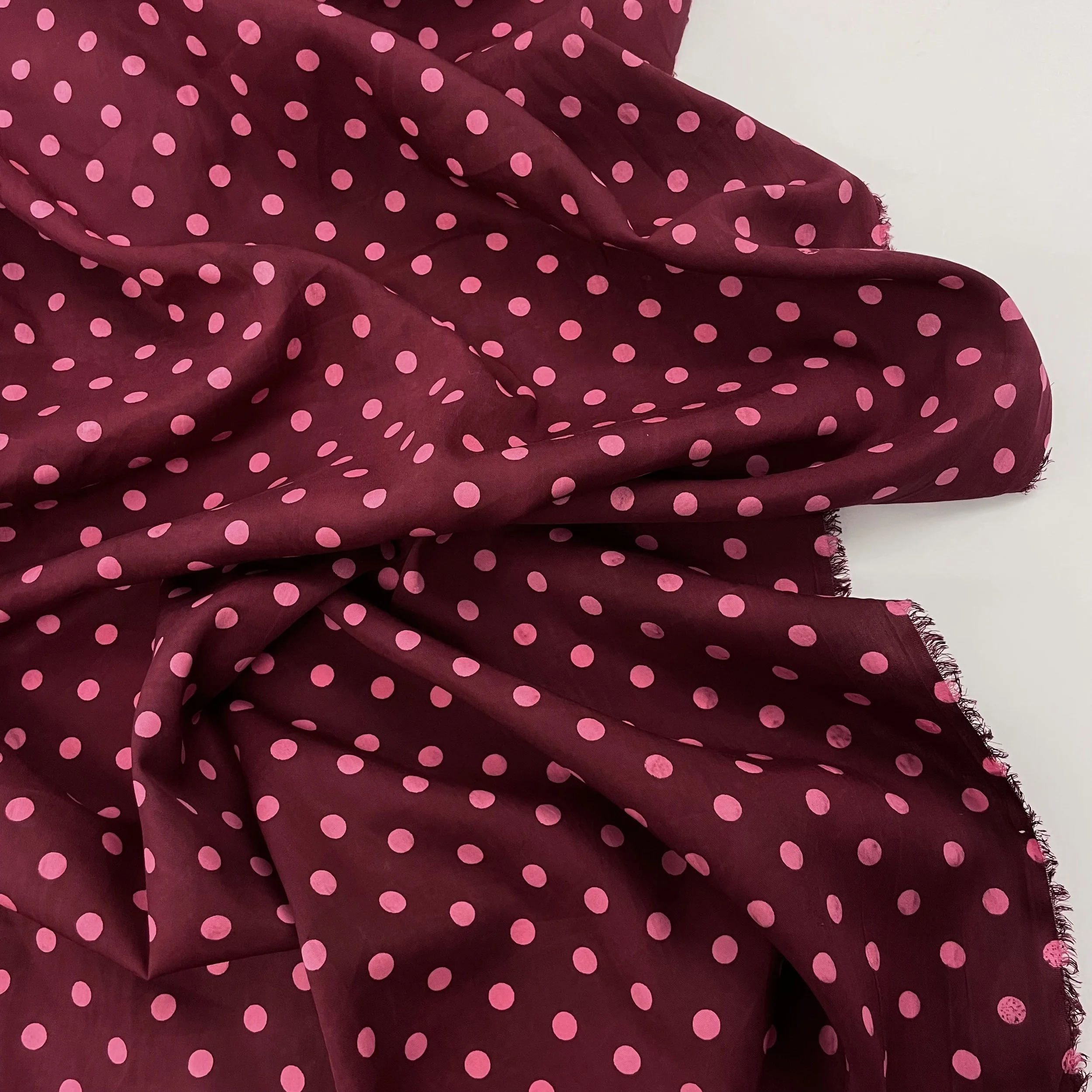 Hey Sew Sister - Pippa Polka Dot - Screen Printed Cotton Fabric - Plum Burgundy and Punch Pink 2.jpeg