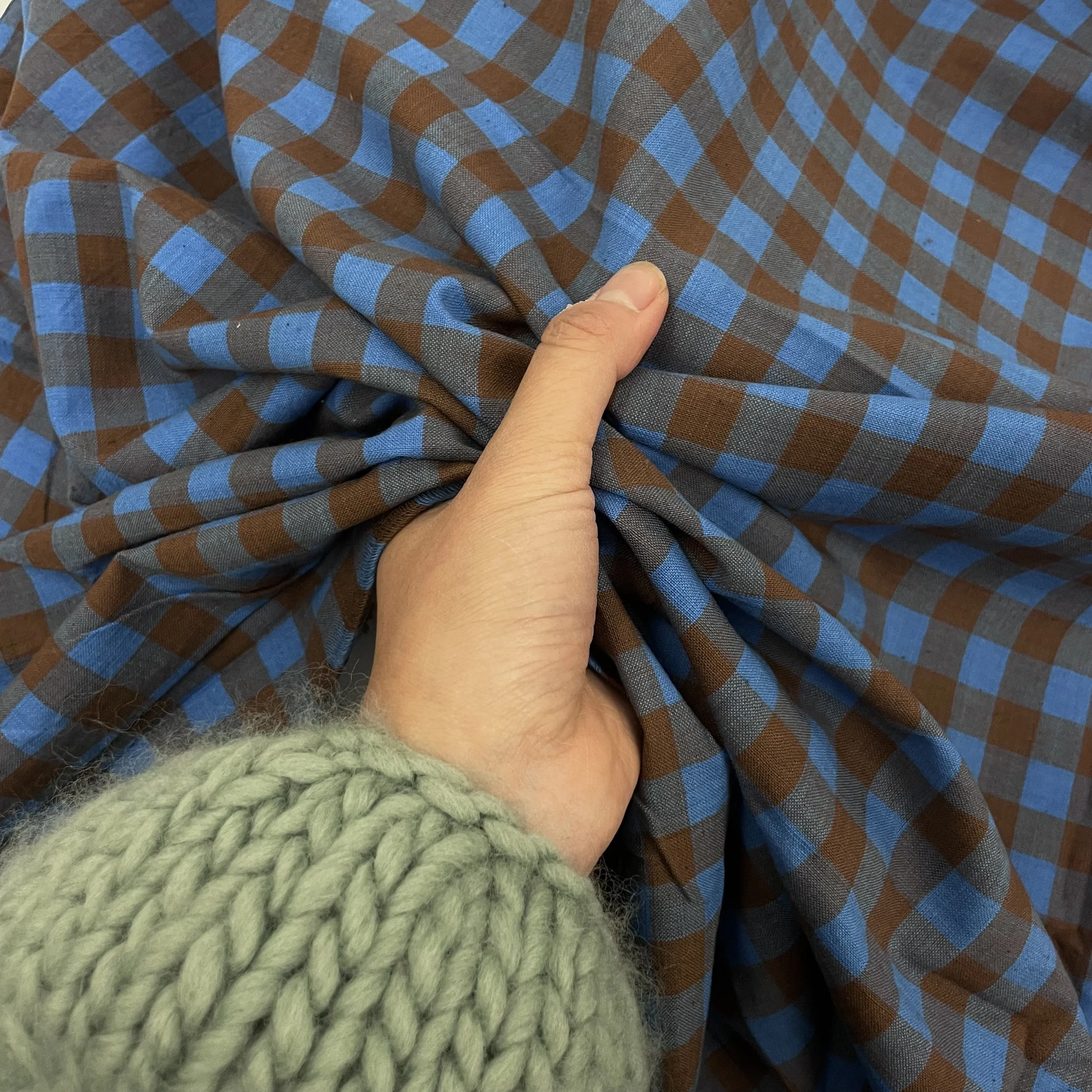 Hey Sew Sister - Handloom Hand Woven Yarn Dyed Cotton Fabric Check Plaid GIngham Stripe - Blue and Brown - Kenmore 4.jpeg