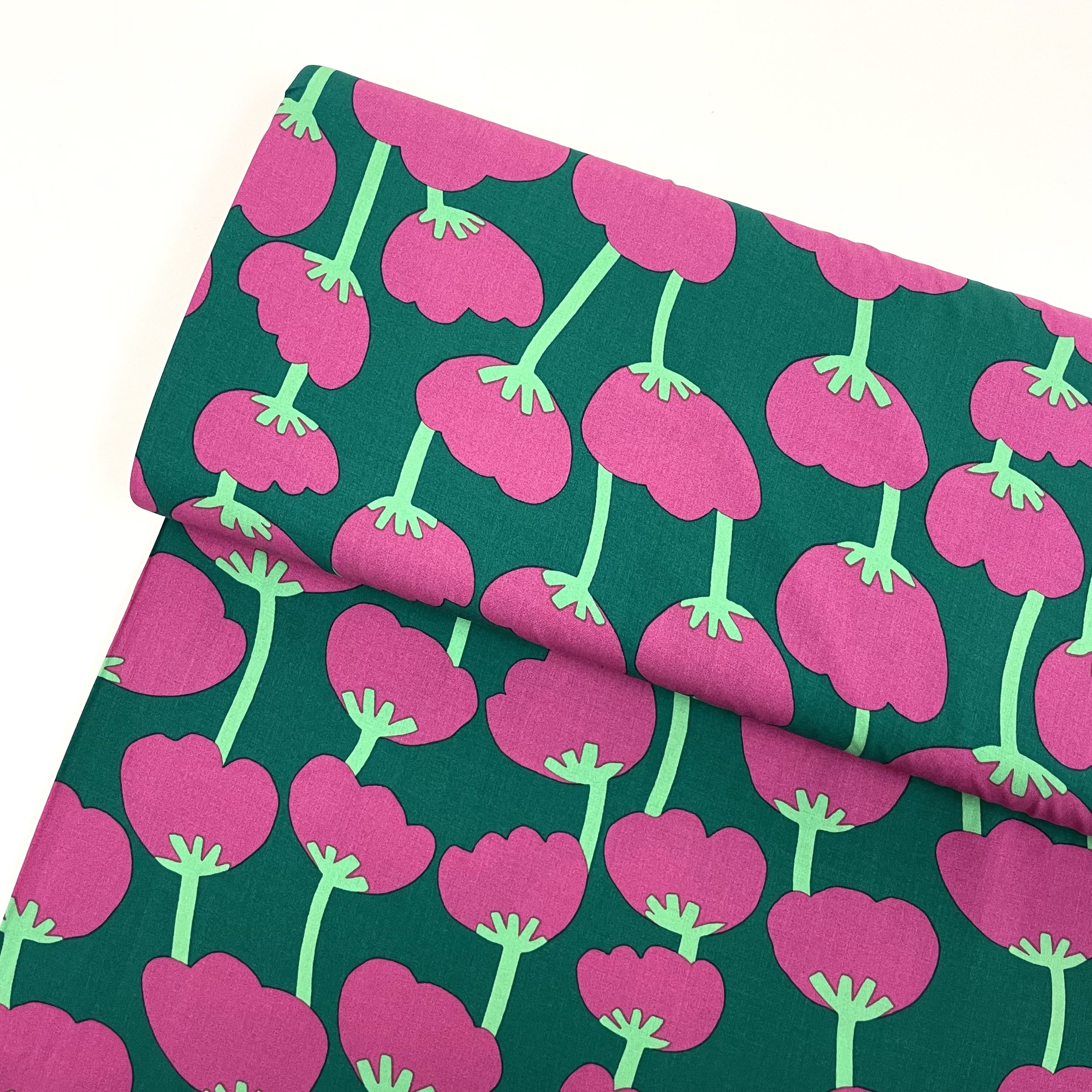 Hey Sew Sister - Nerida Hansen - Poppies - Lenzing EcoVero Viscose Lawn - Dark Green and Pink Graphic Floral Print Viscose Fabric 1.jpeg