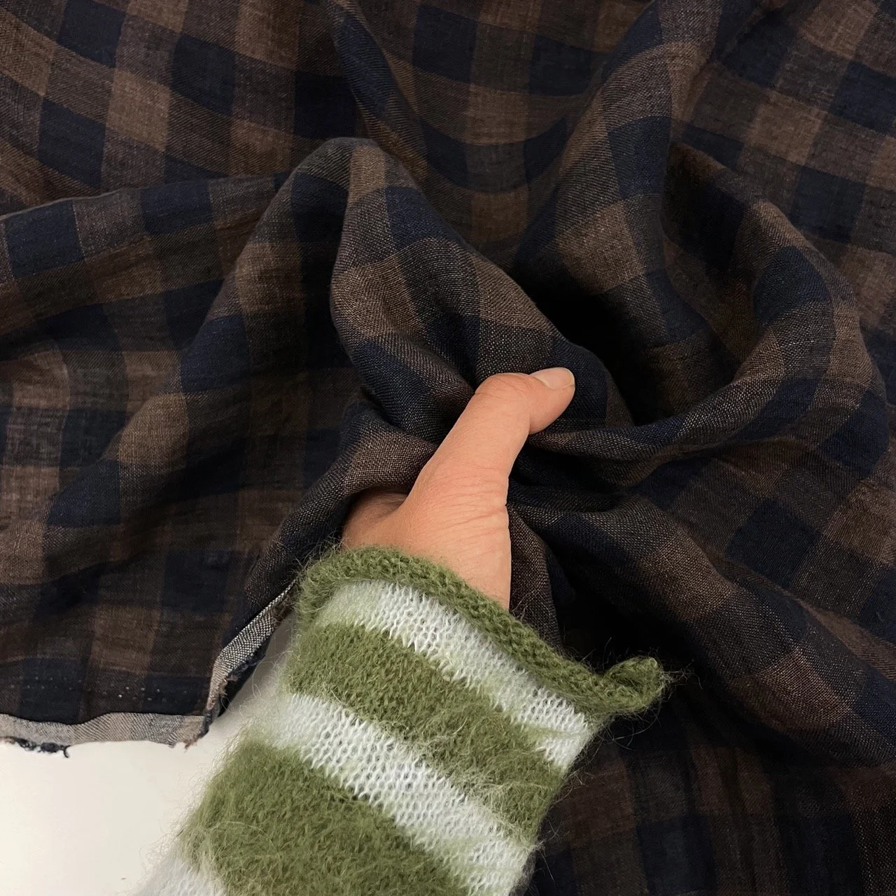 Hey Sew Sister - Campsite Linen Gingham Fabric - Brown and Navy - Smores 2.jpeg
