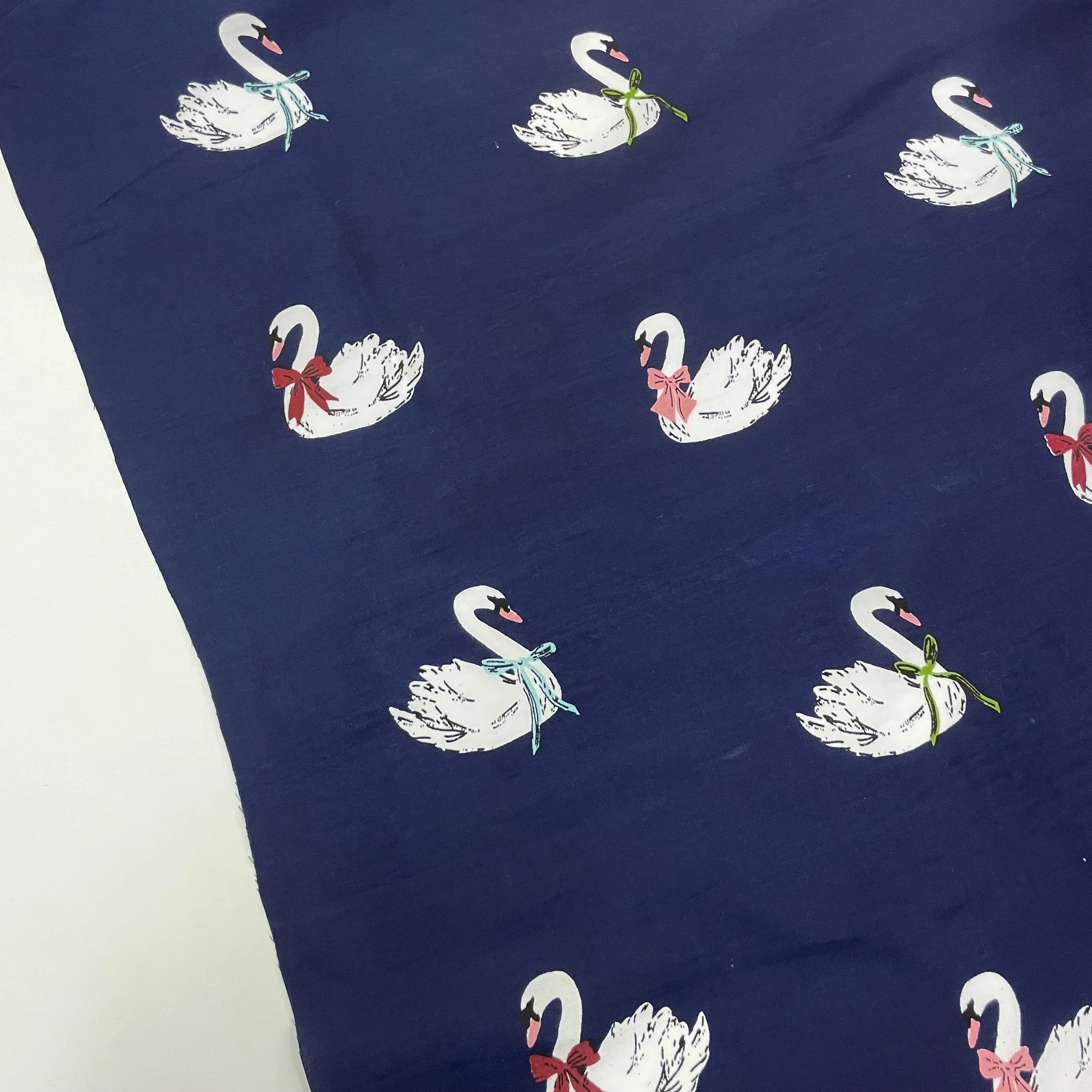 Hey Sew Sister - Odette Swan Screen Print Cotton Twill Fabric - Navy 1.jpeg