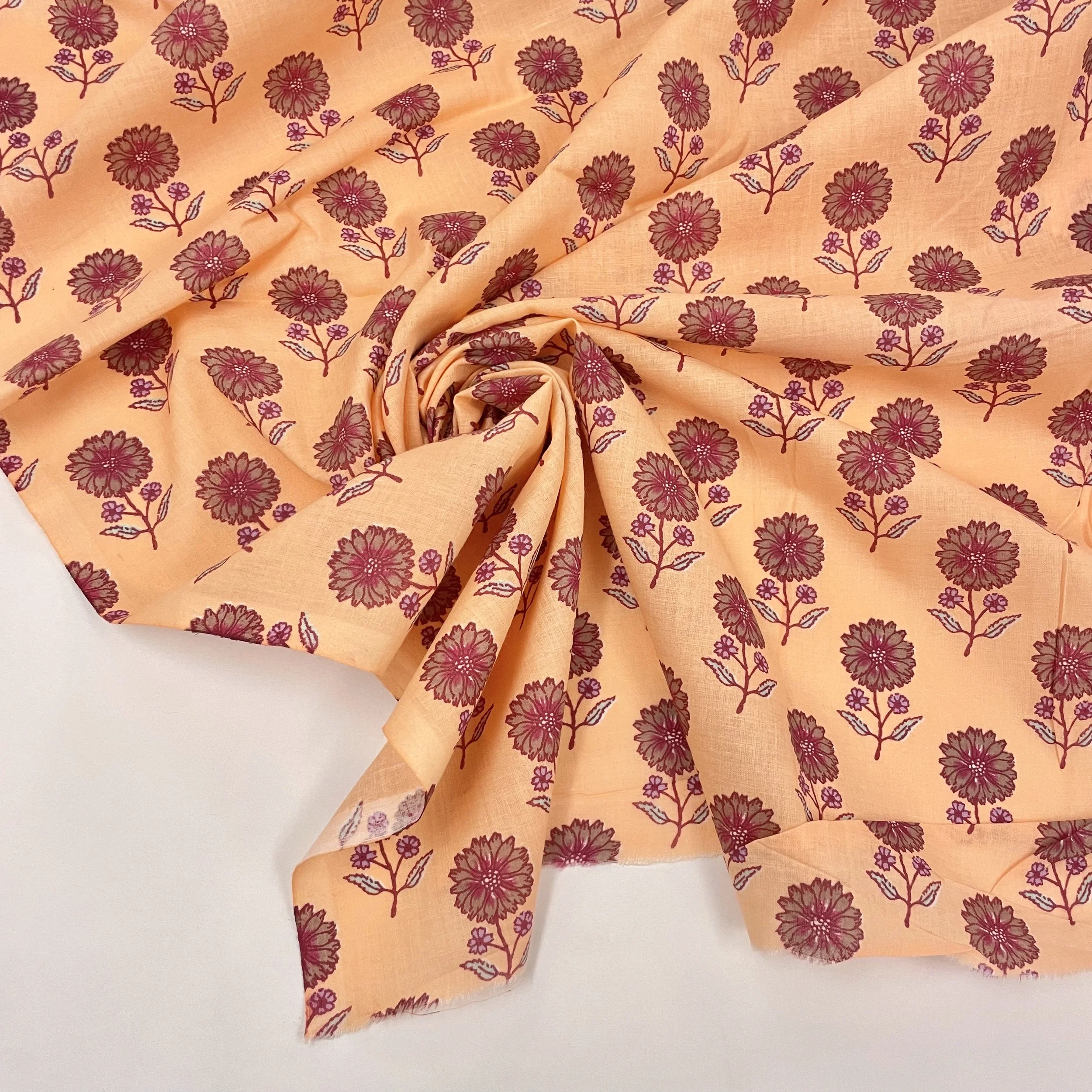 Hey Sew Sister - Apricot Daisy - Screen Print Floral Cotton Fabric 2.jpeg