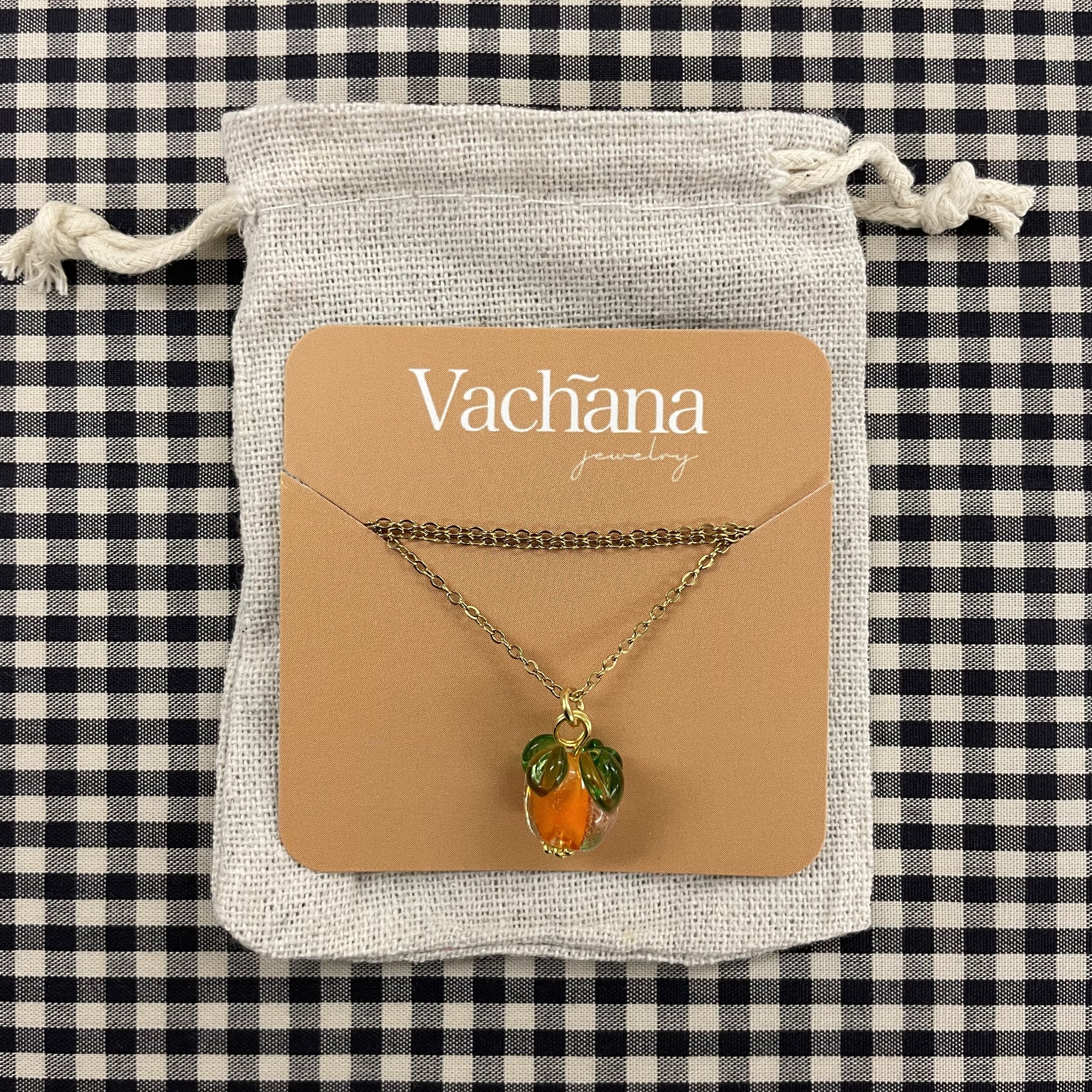 Hey Sew Sister - Orange Glass Lampwork Pendant Necklace Gold Chain 1.jpeg