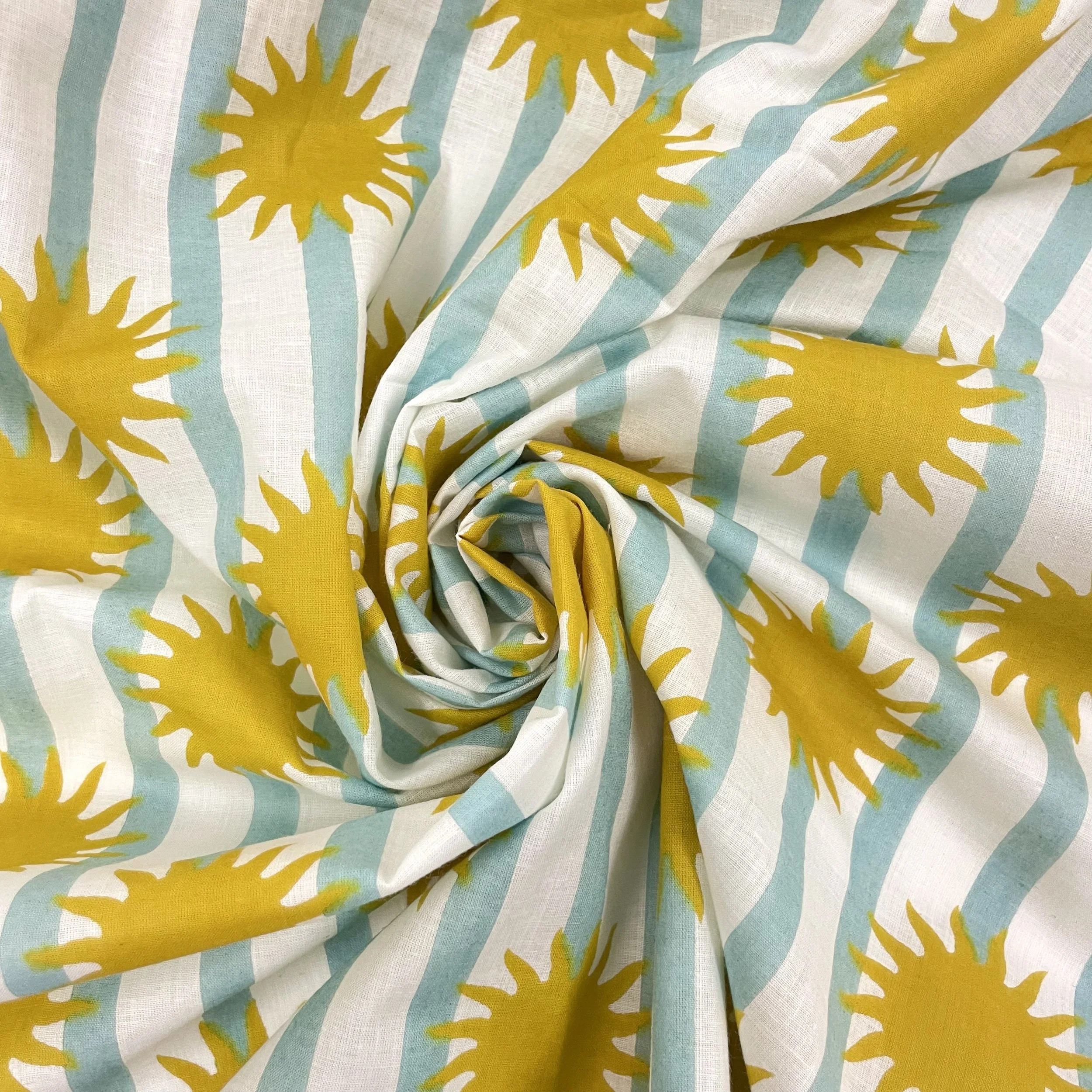 Hey Sew Sister - Hello Sunshine - Golden Yellow Suns and Blue Stripes Cotton Screen Printed Fabric 4.jpeg