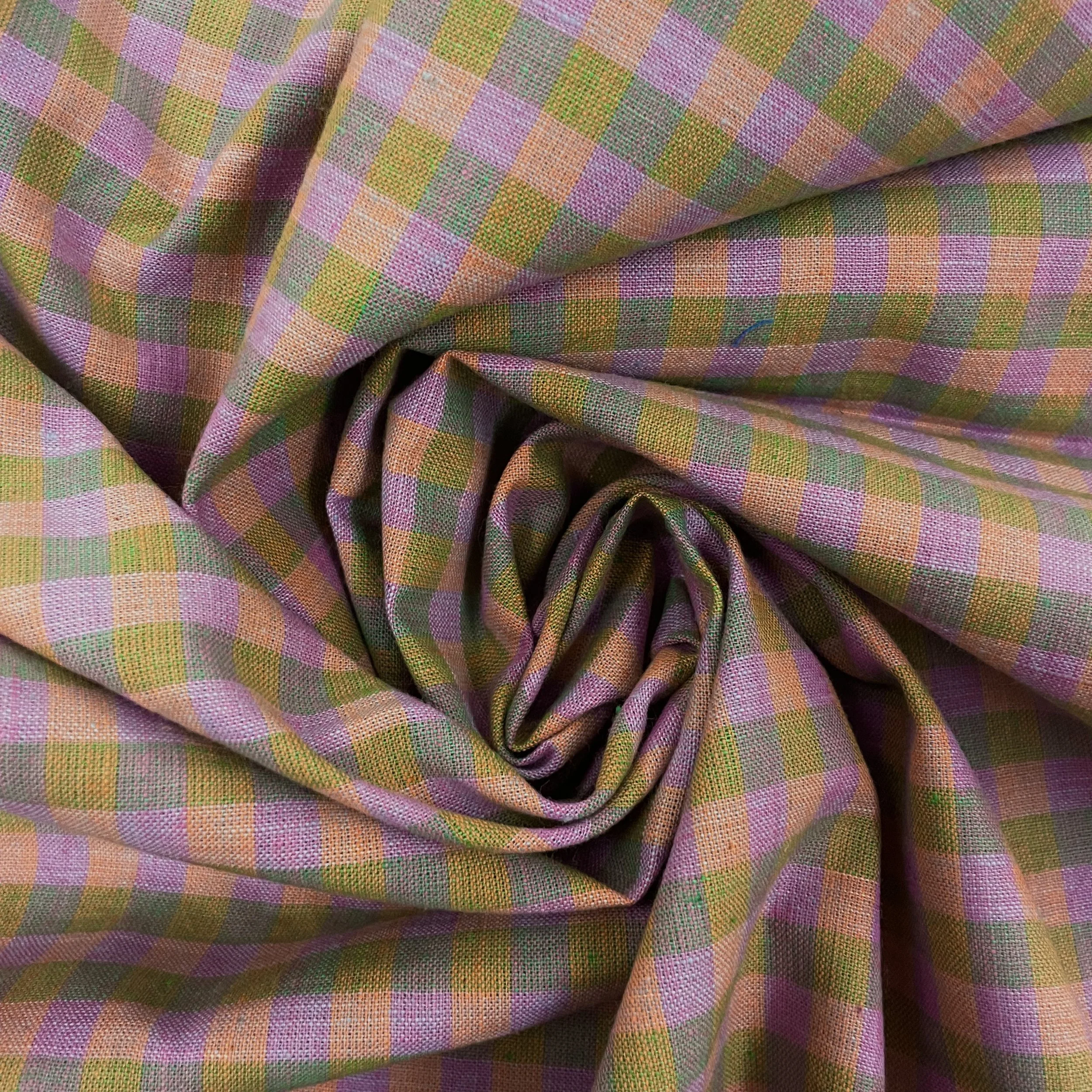 Hey Sew Sister - Handloom Hand Woven Yarn Dyed Cotton Fabric Check Plaid GIngham Stripe - Yellow Green Pink - Rannoch 3.jpeg