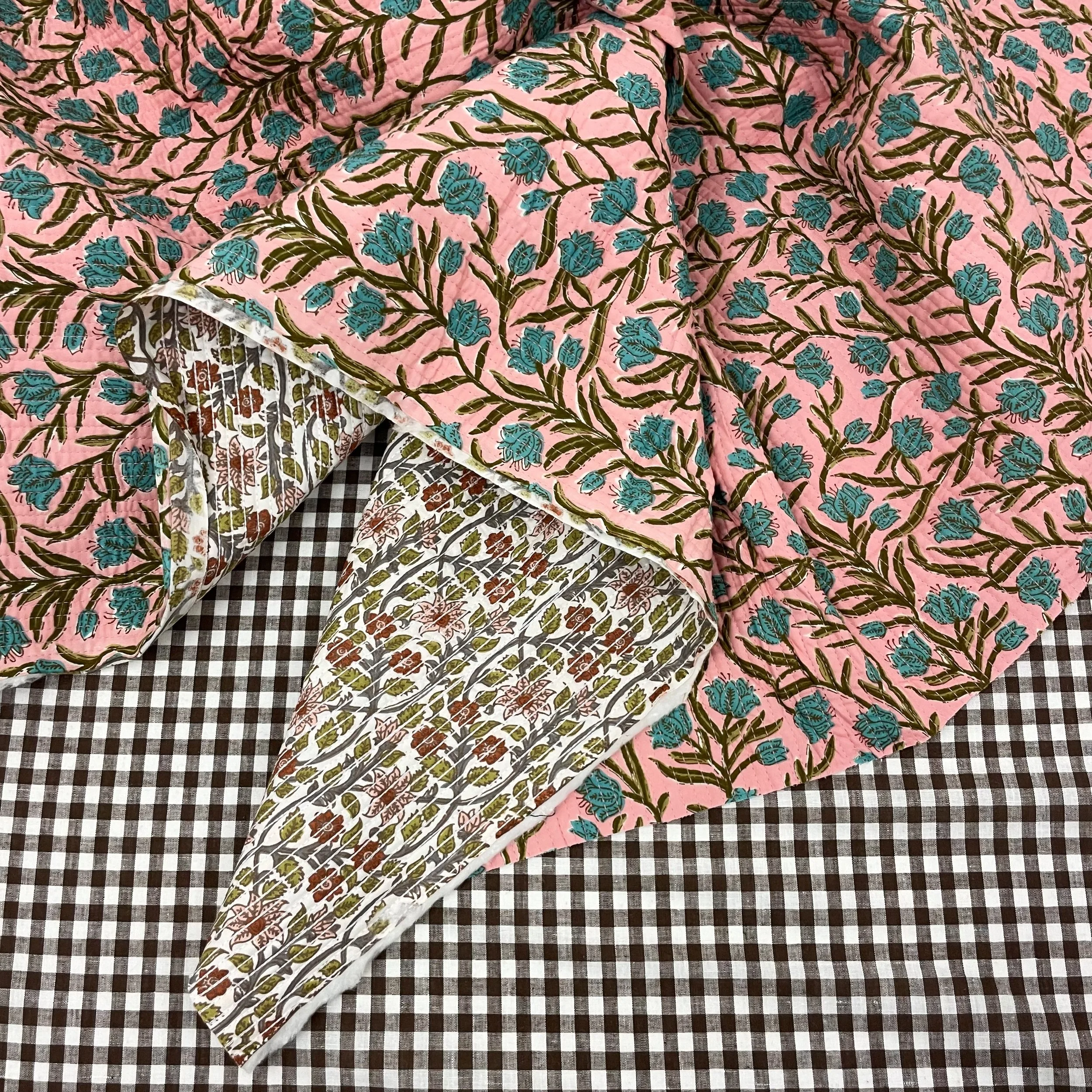 Hey Sew Sister - Double Sided Pre-Quilted Cotton Fabrcs - Block and screen printed Cotton - Panache White and PInk Floral 1.jpeg