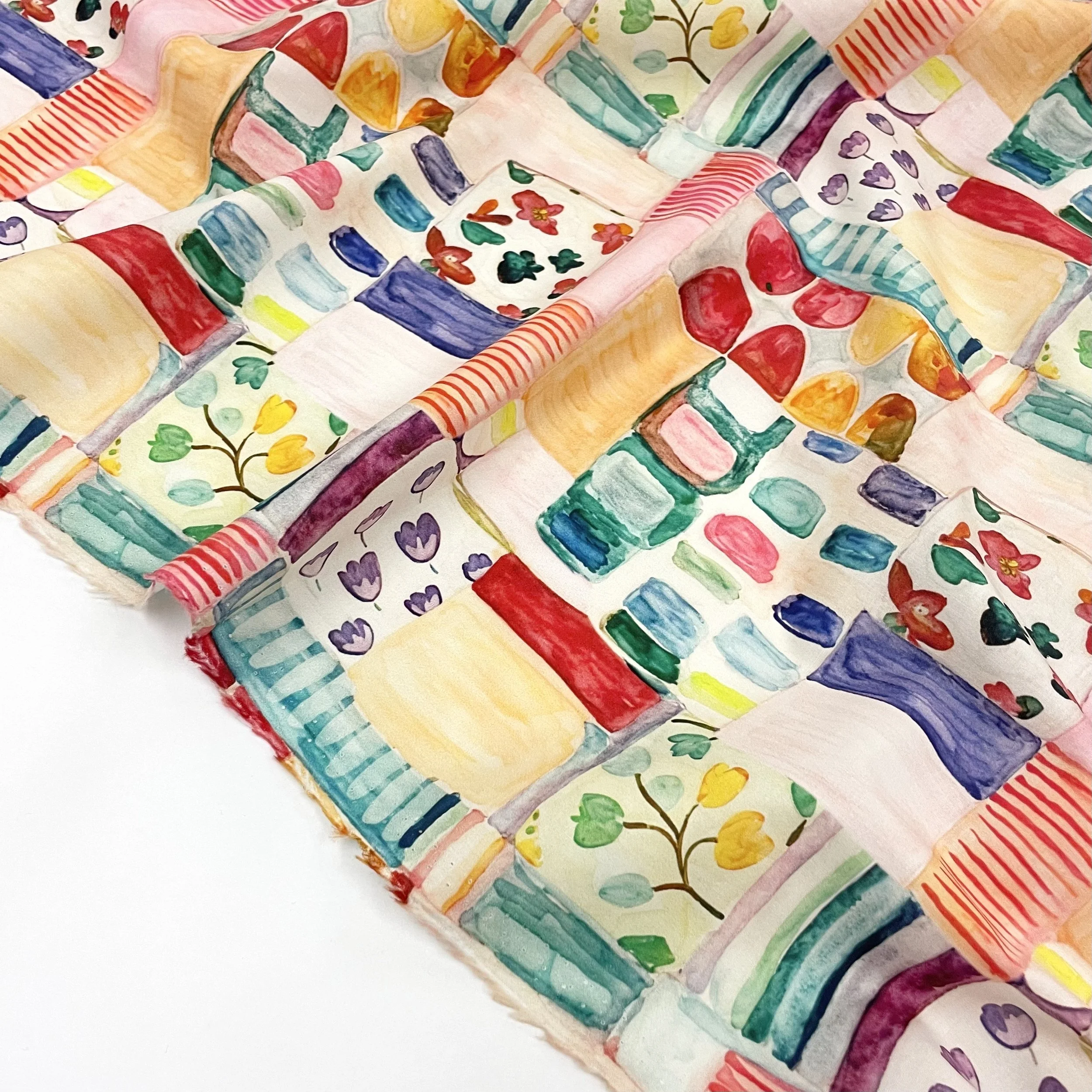 Hey Sew Sister - Cute Retro Patchwork Watercolour Print Cotton Poplin Lawn Fabric 4.jpeg