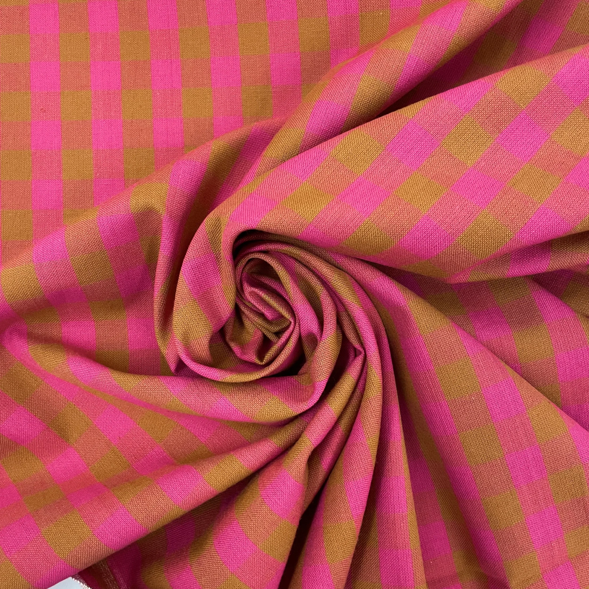Hey Sew Sister - Yarn Dyed Cotton Gingham Plaid Fabric - Pink and Cognac - Rhubarb 3.jpeg