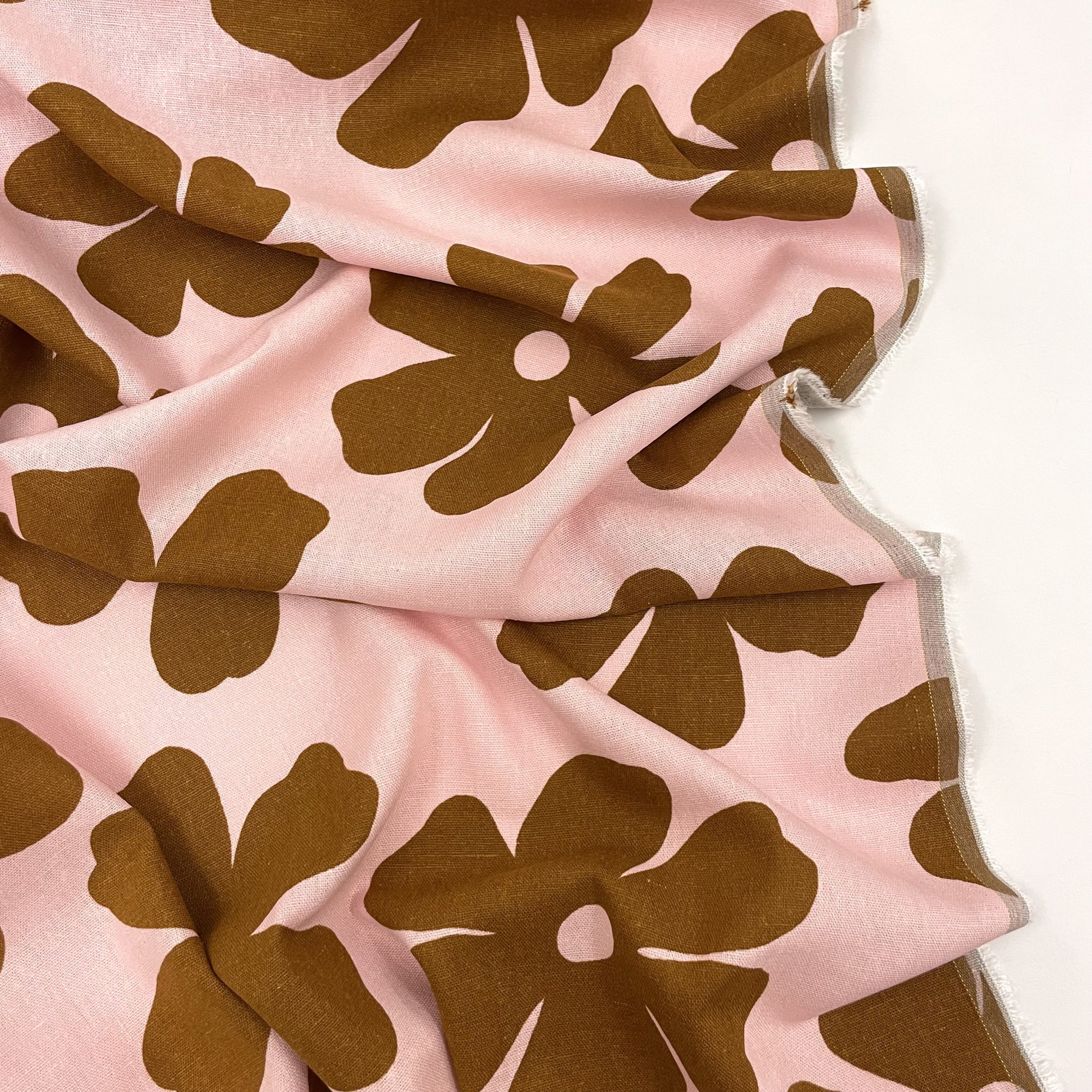 Hey Sew Sister - Sabrina - Viscose Linen Blend Bold Floral Print Dress Fabric - Pink and Caramel 2.jpeg