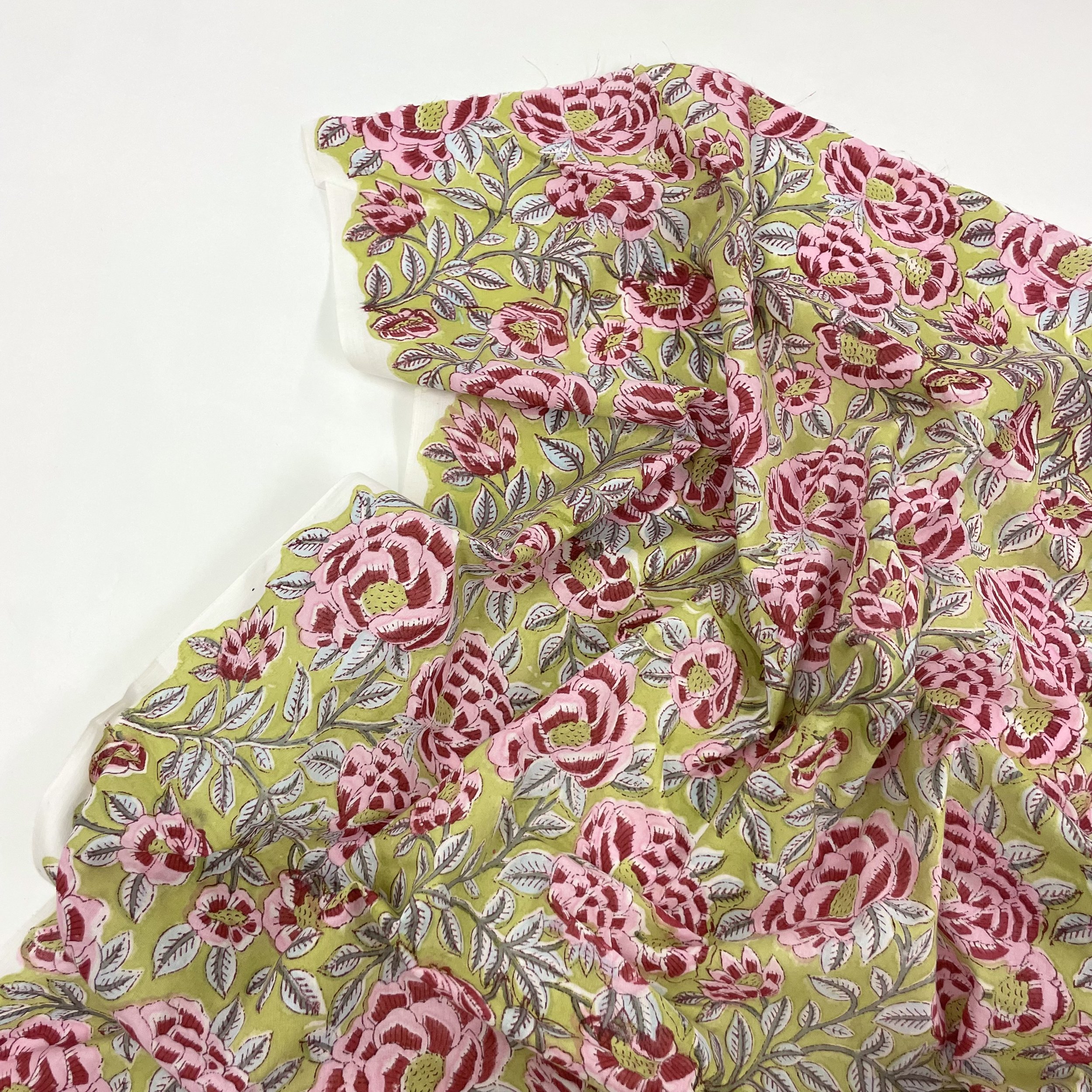 Hey Sew Sister - Traditional Indian Block Printed Cotton Fabric Floral for sewing dressmaking - Avocado Green and Pink 2.jpeg