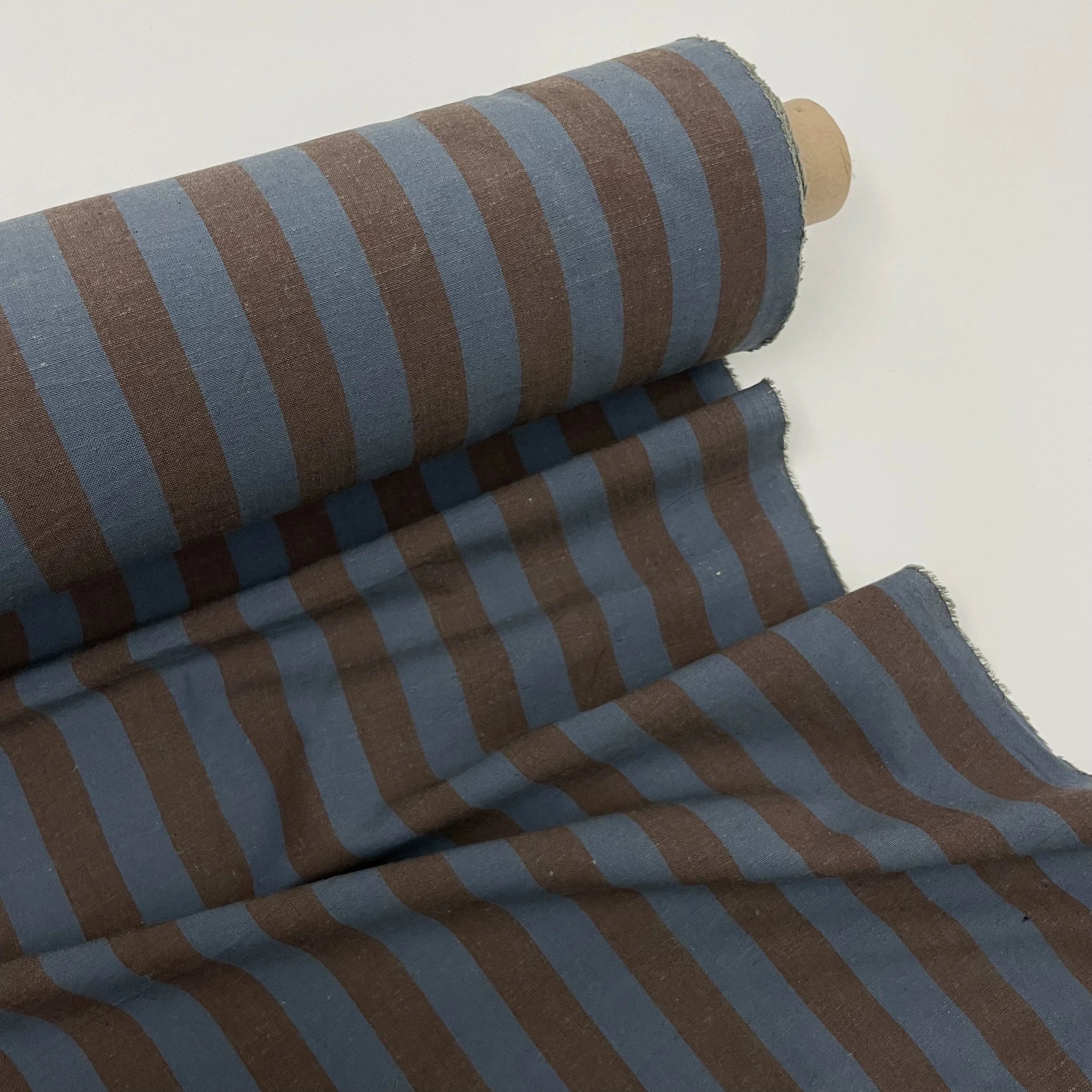 Hey Sew Sister - Merchant and Mills Workwear Brown and Blue Stripe Cotton Linen Fabric 1.jpeg