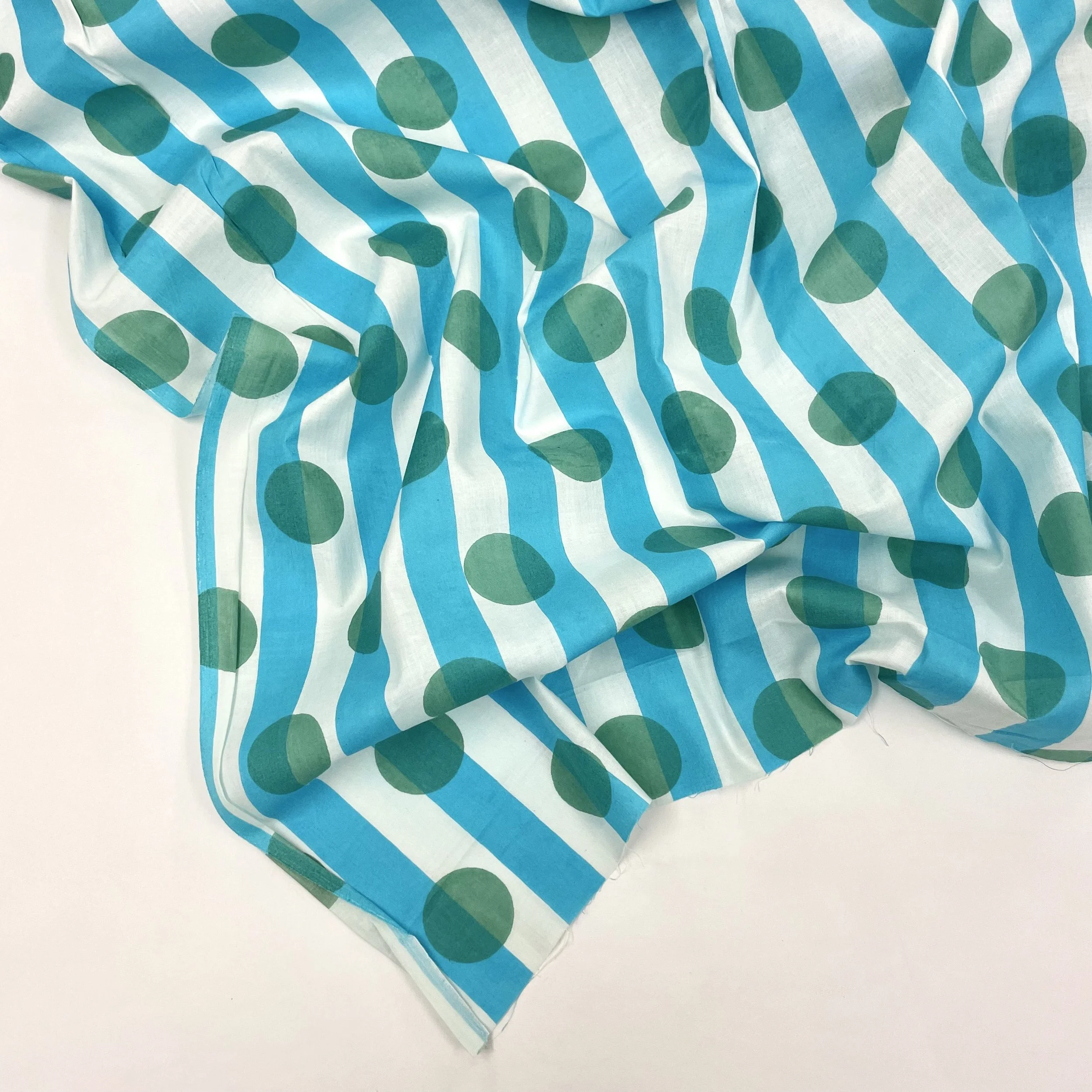 Hey Sew Sister- Boba Stripe - Polka Dot Stripe Screen Print Indian Cotton Fabric - Blue Raspberry 2.jpeg