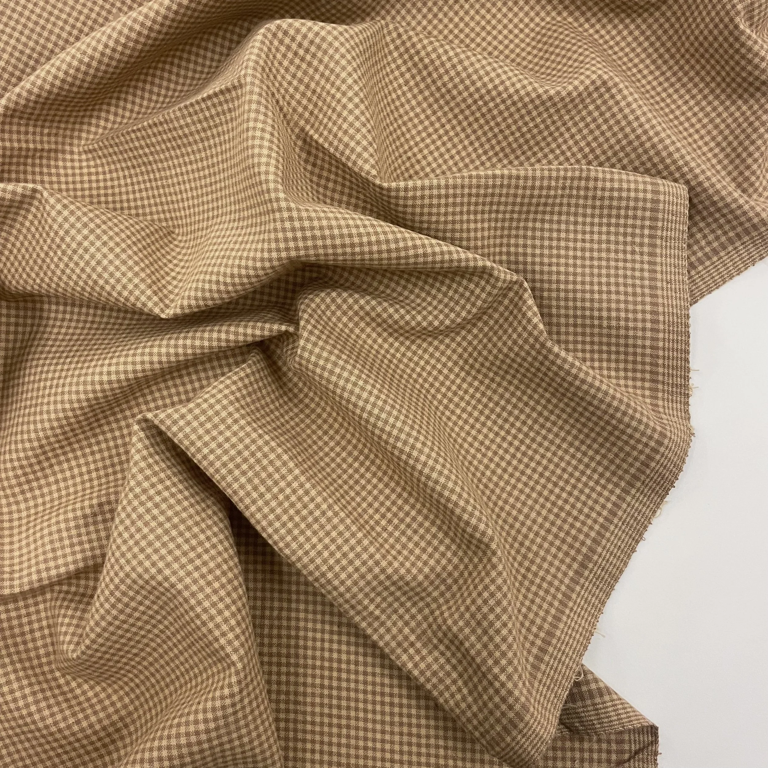 Hey Sew Sister - Handloom Hand Woven Yarn Dyed Cotton Fabric Check Plaid GIngham Stripe - Brown Beige - Lyon 2.jpeg