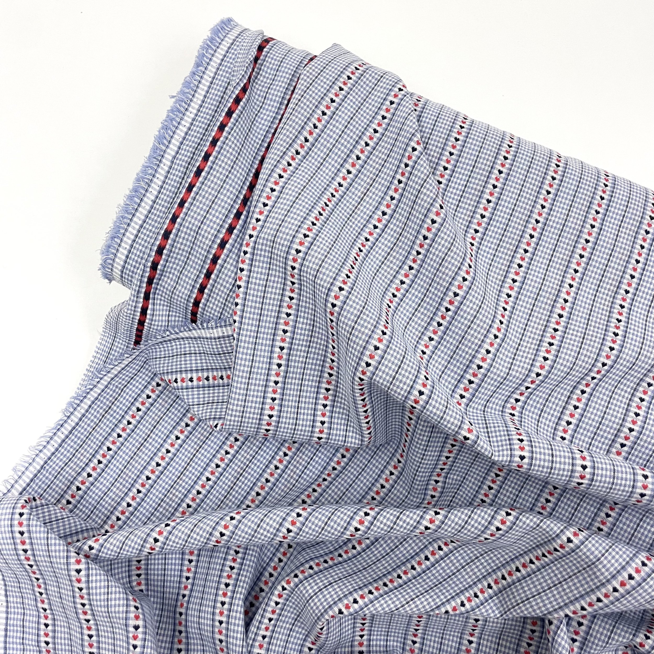 Hey Sew Sister - Tiny Hearts Yarn Dyed Light Blue Gingham Cotton Fabric 2.jpeg