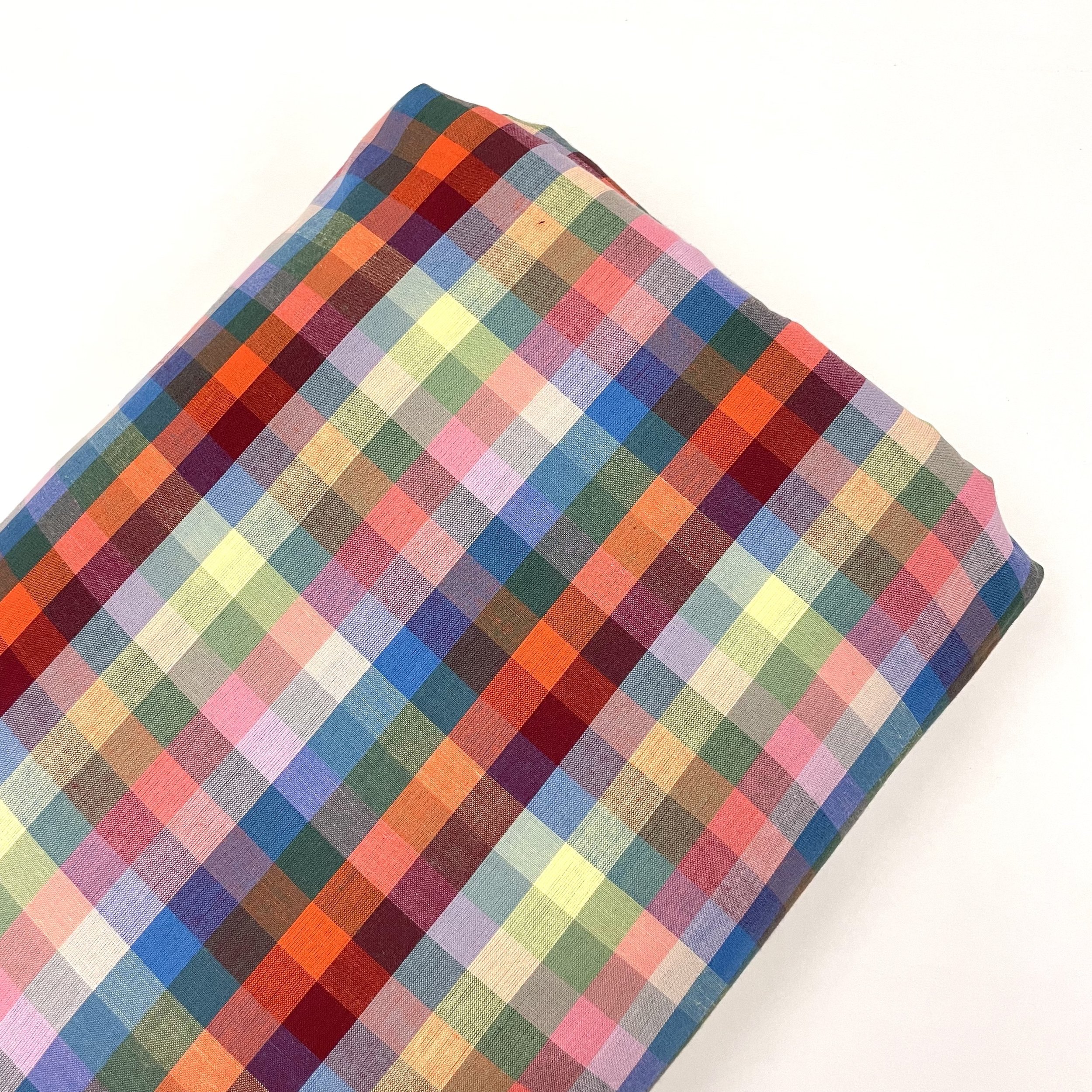 Hey Sew Sister - Merchant and Mills - Pom Pom - Organic Cotton Fabric - Rainbow Check Plaid Cotton Dress Fabric 1.jpeg