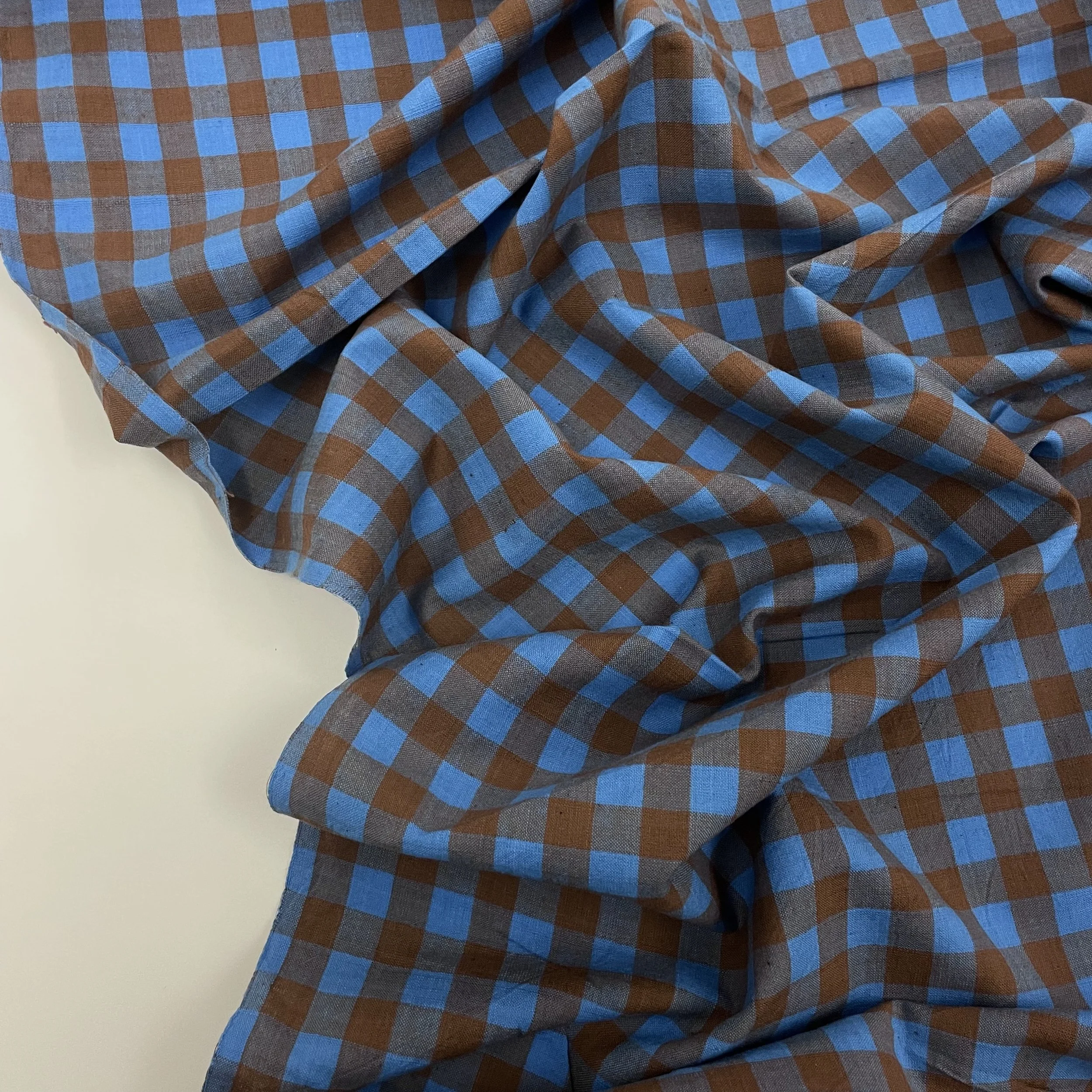 Hey Sew Sister - Handloom Hand Woven Yarn Dyed Cotton Fabric Check Plaid GIngham Stripe - Blue and Brown - Kenmore 2.jpeg