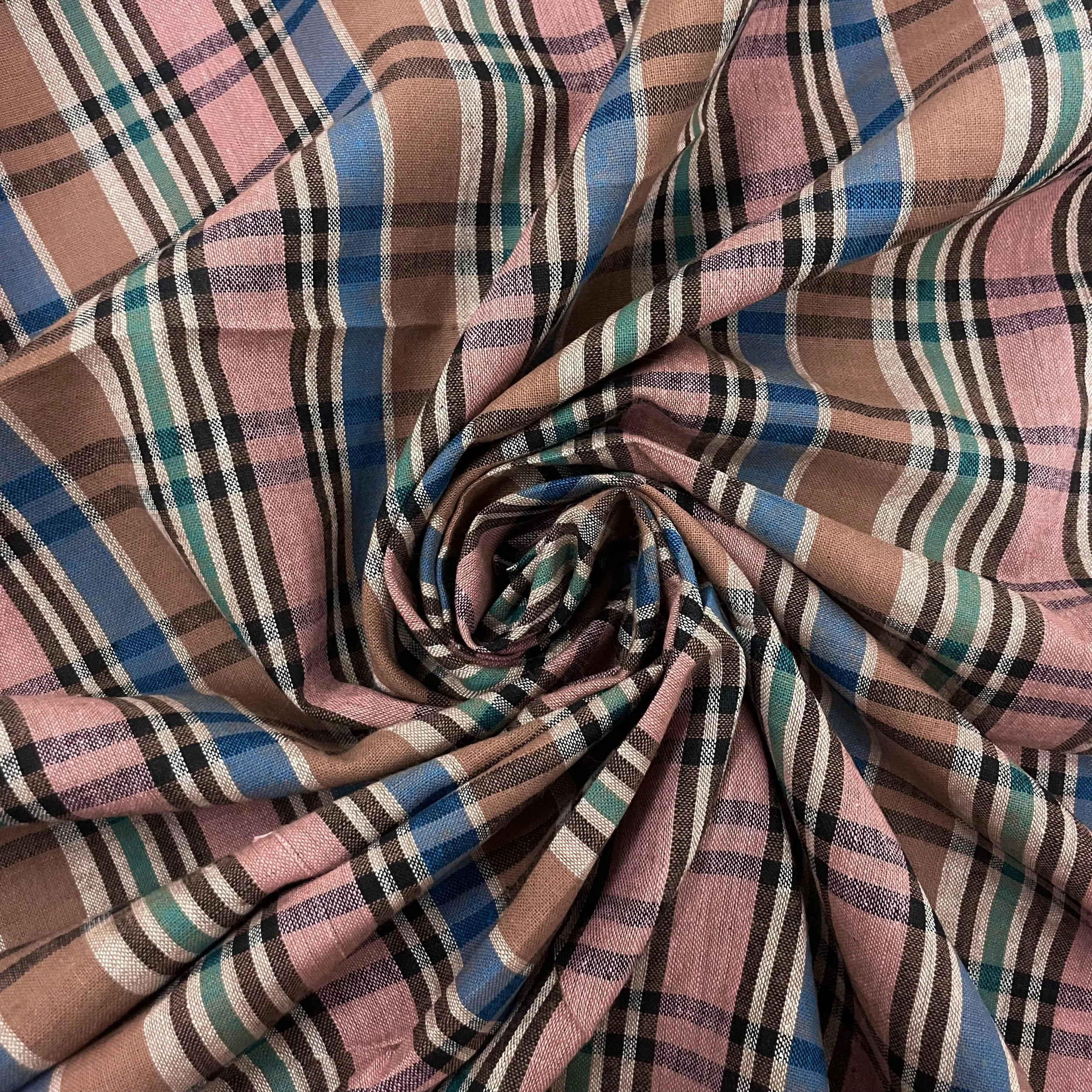 Hey Sew Sister - Handloom Hand Woven Yarn Dyed Cotton Fabric Check Plaid GIngham Stripe - Brown Blue Green Pink - Pitlochry 3.jpeg