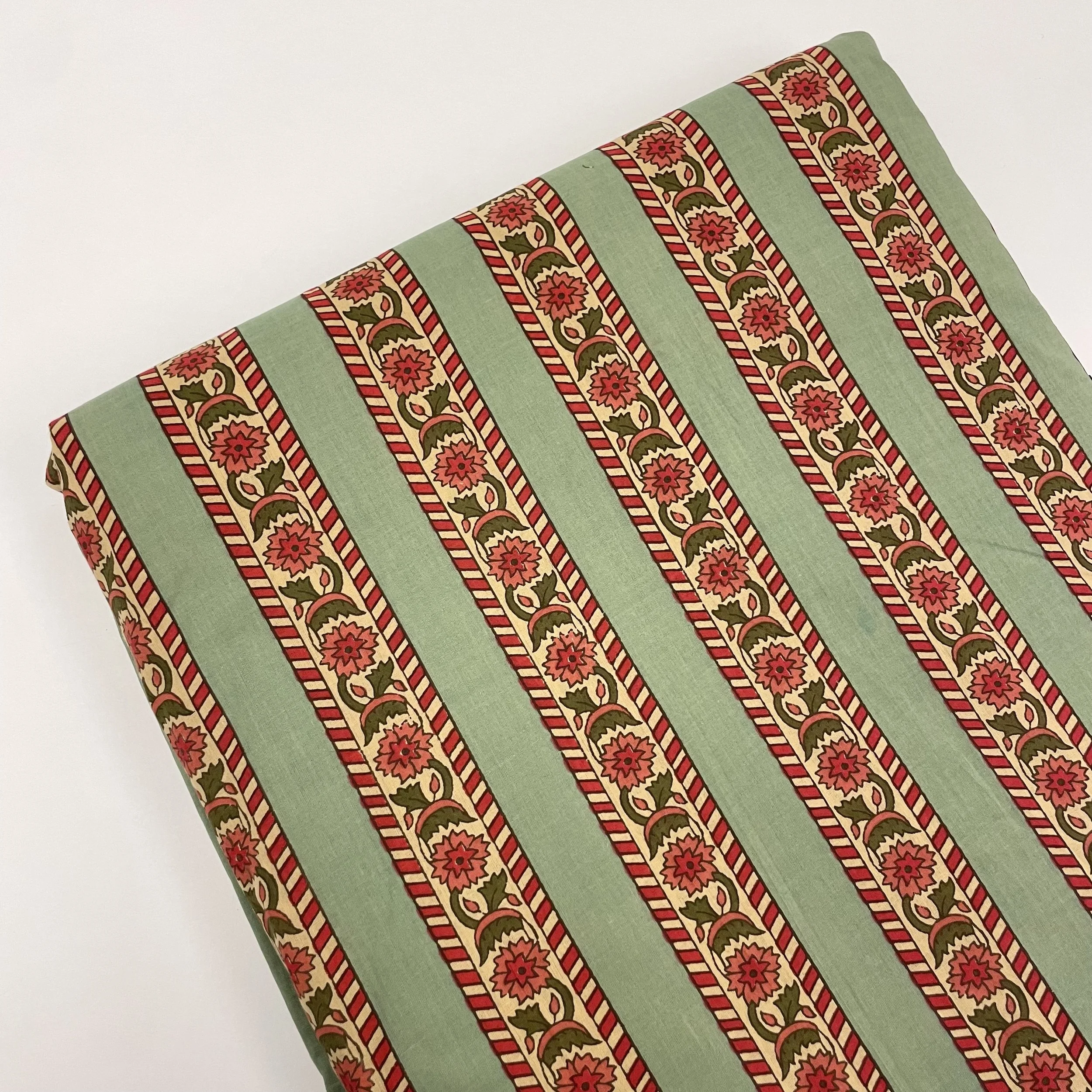 Hey Sew Siser - Floral Wallpaper Stripe - Screen Printed Lightweight Cotton Fabric - Sage 1.jpeg