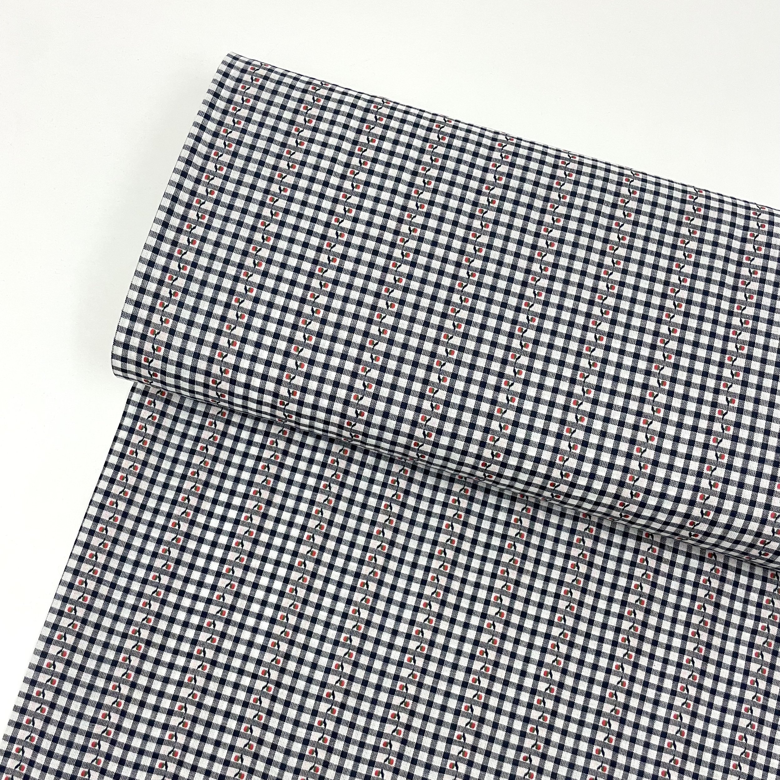 Hey Sew Sister - Tiny Berry Yarn Dyed Navy Gingham Cotton Fabric 1.jpeg