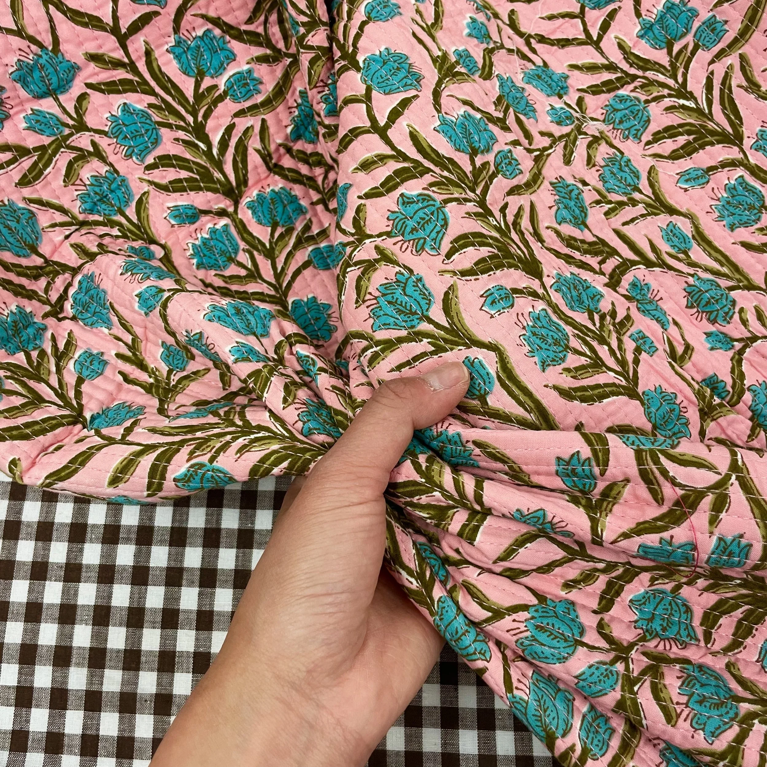Hey Sew Sister - Double Sided Pre-Quilted Cotton Fabrcs - Block and screen printed Cotton - Panache White and PInk Floral 4.jpeg