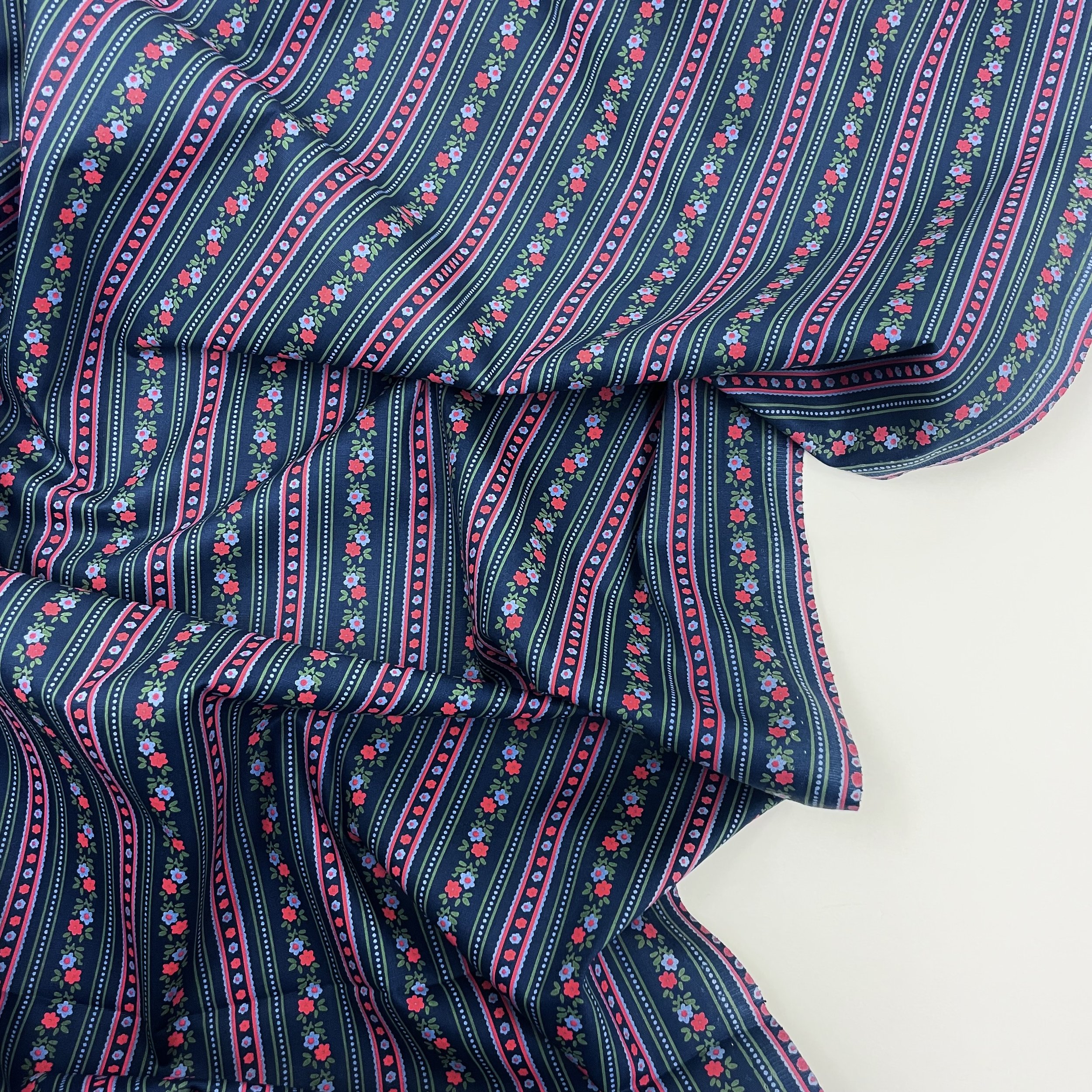 Margot - Wallpaper Floral Stripe Print Cotton Poplin Fabric - Navy 2.jpeg