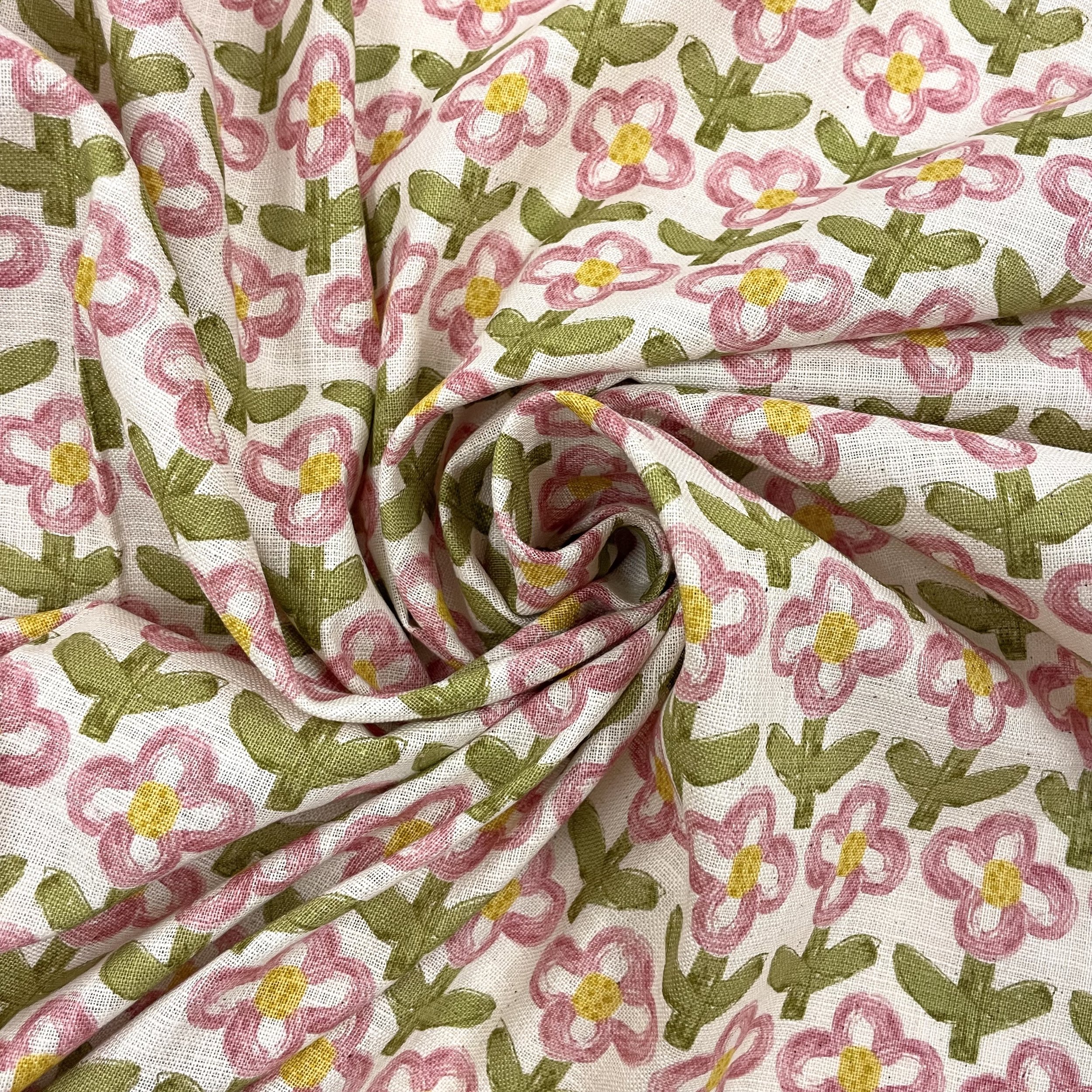 Hey Sew Sister - Sevenberry Japan - Nobana Hanako - Cute Flower Print Loose Weave Cotton Fabric - Pink on Natural 3.jpeg