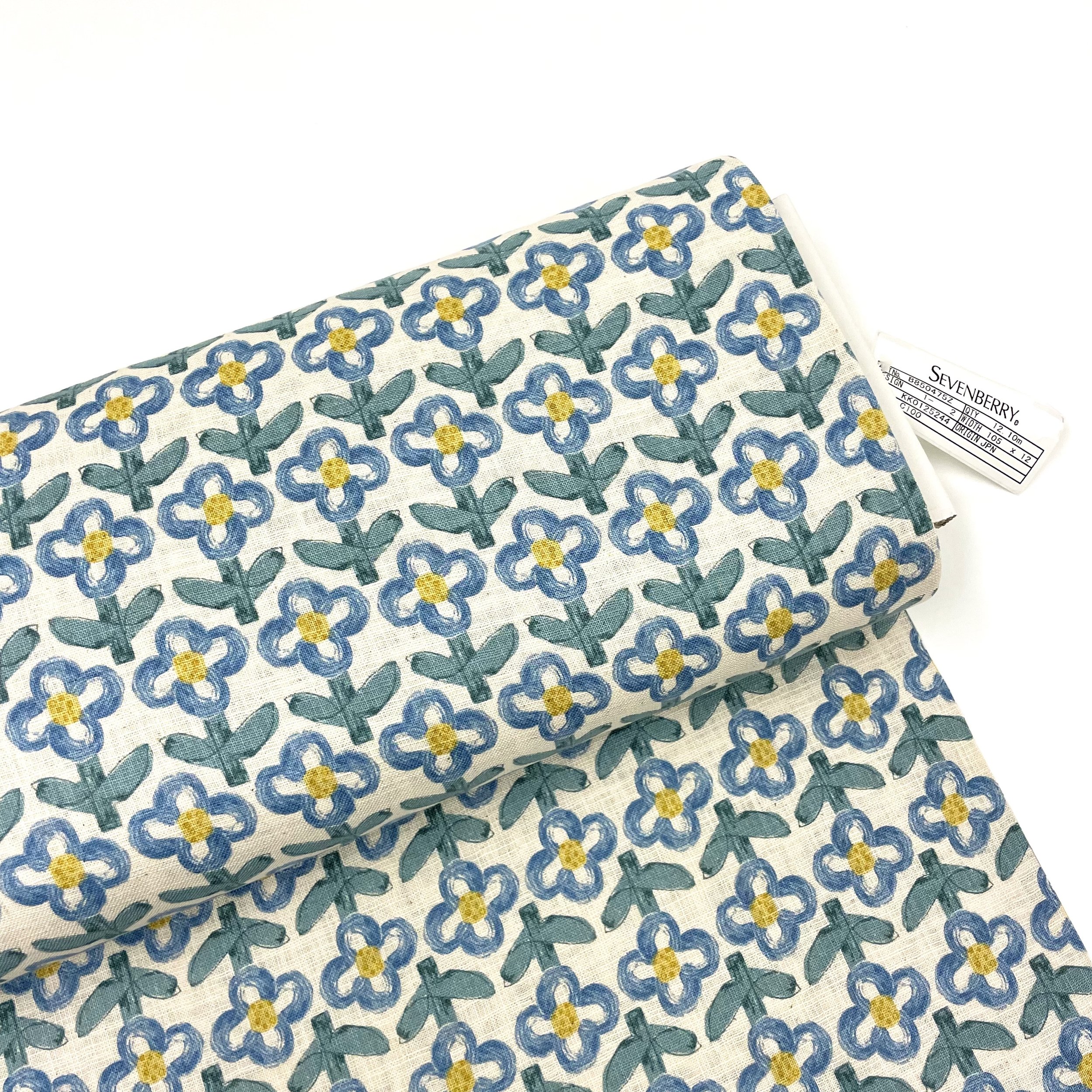 Hey Sew Sister - Sevenberry Japan - Nobana Hanako - Cute Flower Print Loose Weave Cotton Fabric - Blue on Natural 1.jpeg