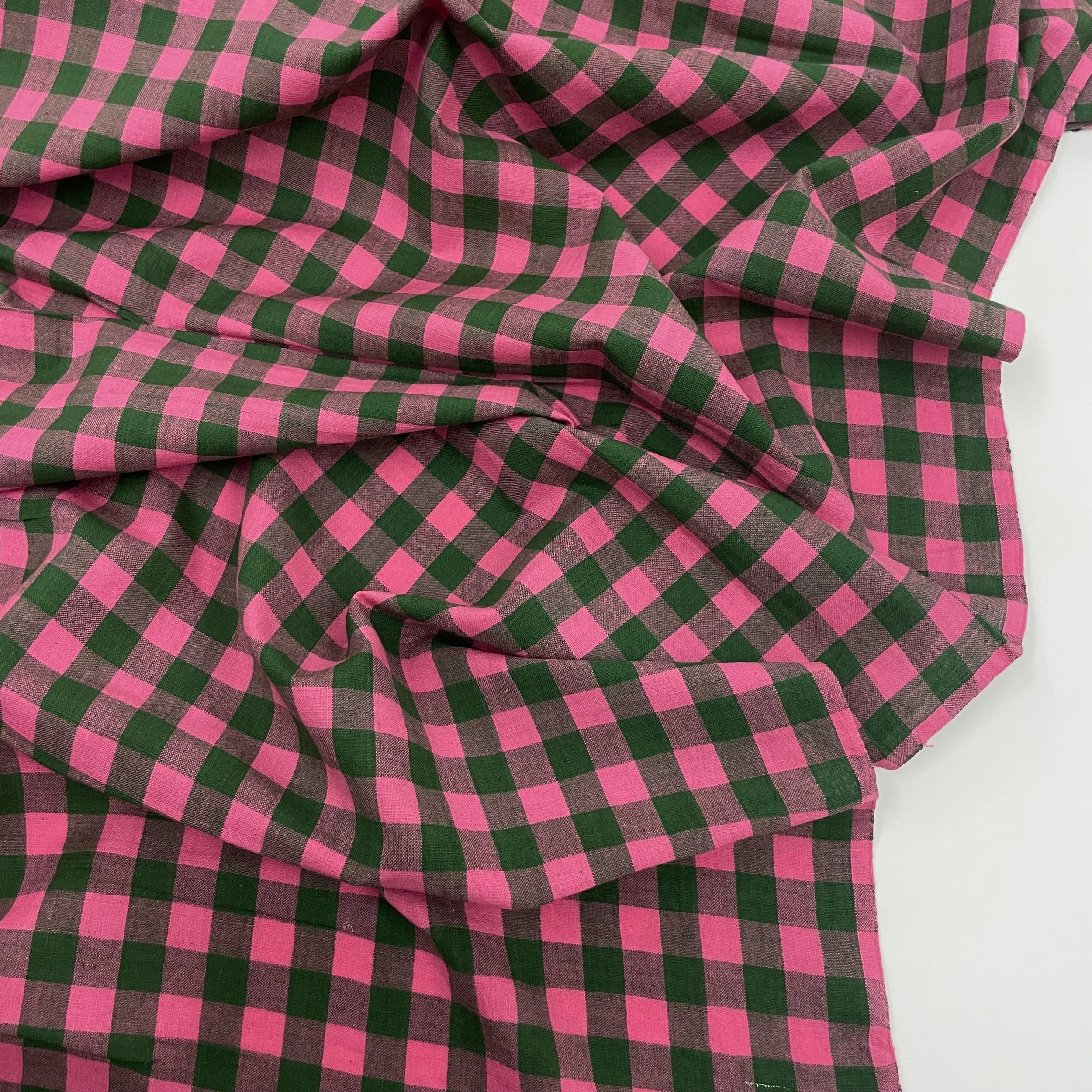 Hey Sew Sister - Handloom Hand Woven Yarn Dyed Cotton Fabric Check Plaid GIngham Stripe - Pink and Green  - Moulin 2.jpeg