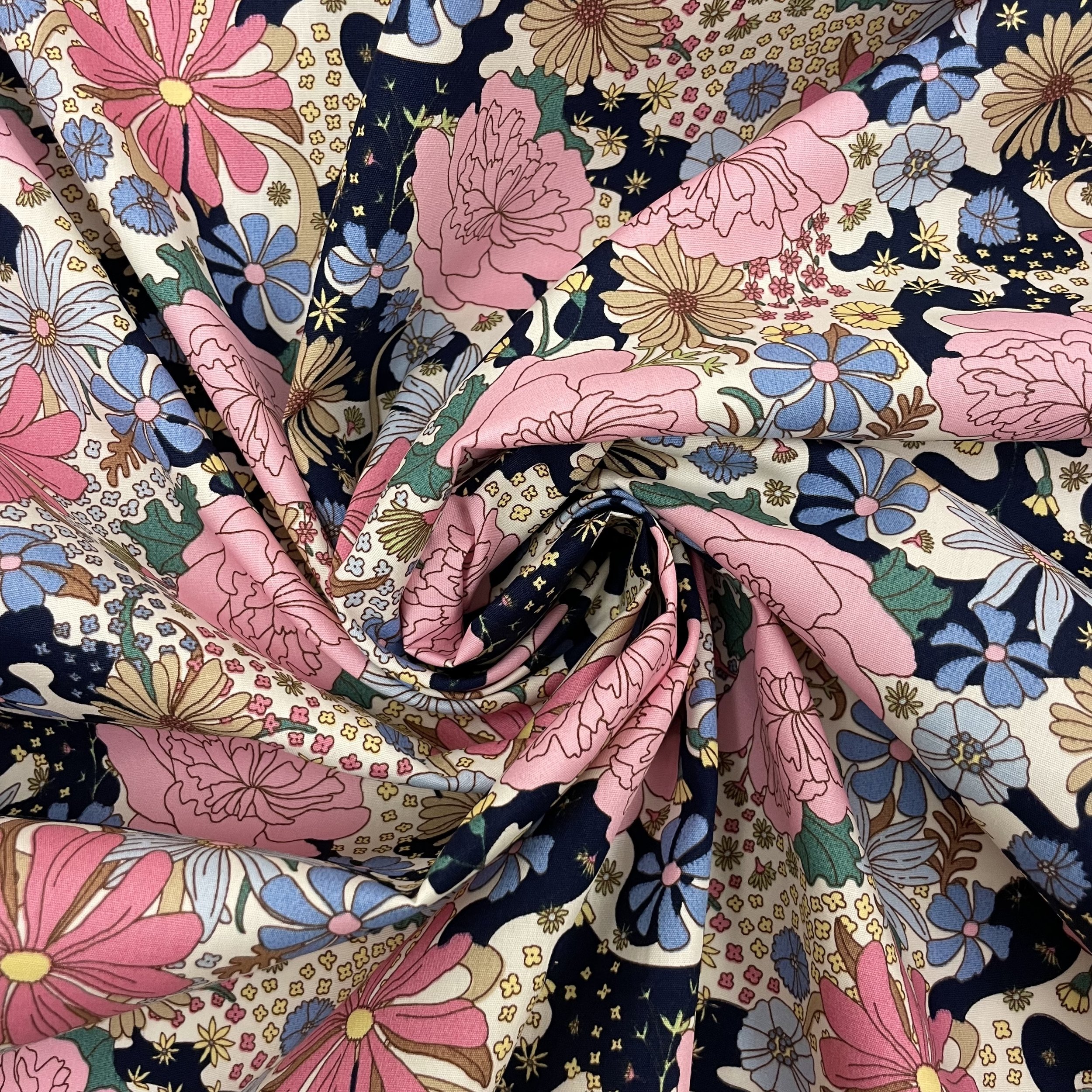 Hey Sew Sister - Christa Vintage Retro Floral Cotton Poplin Fabric - Navy 3.jpeg