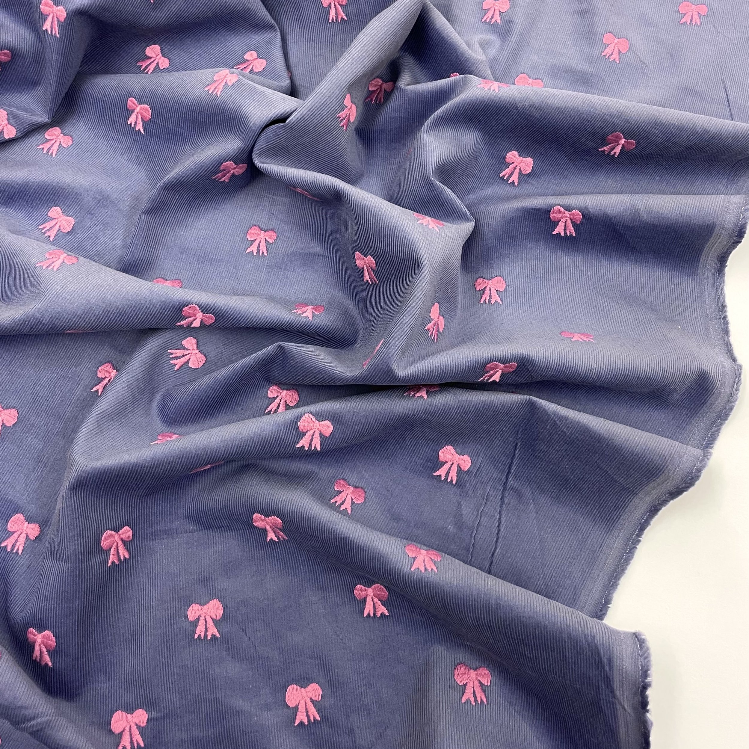 Hey Sew Sister - Baby Bow Embroidered Cotton Babycord corduroy Fabric - Lavender 2.jpeg