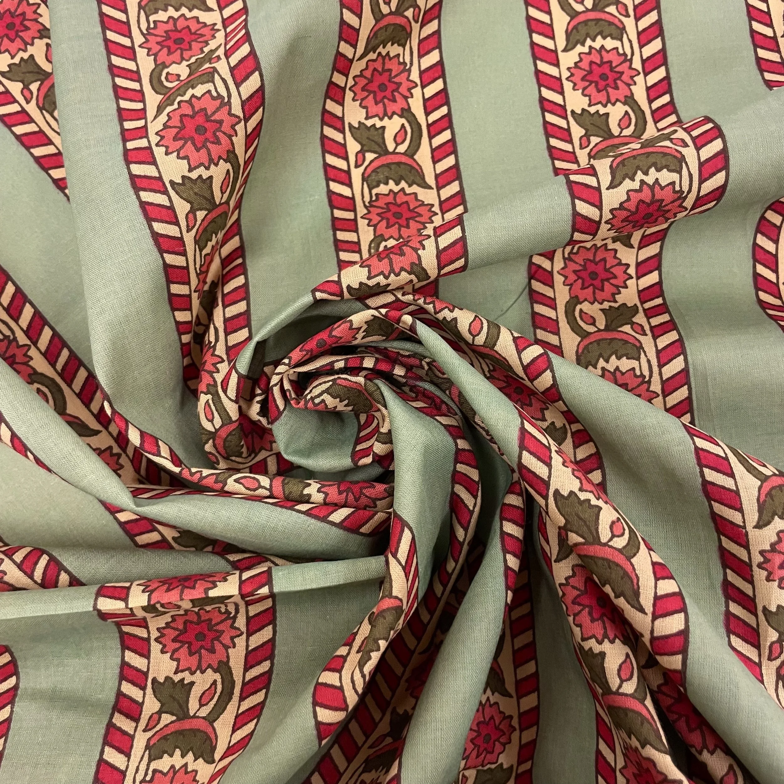 Hey Sew Siser - Floral Wallpaper Stripe - Screen Printed Lightweight Cotton Fabric - Sage 3.jpeg